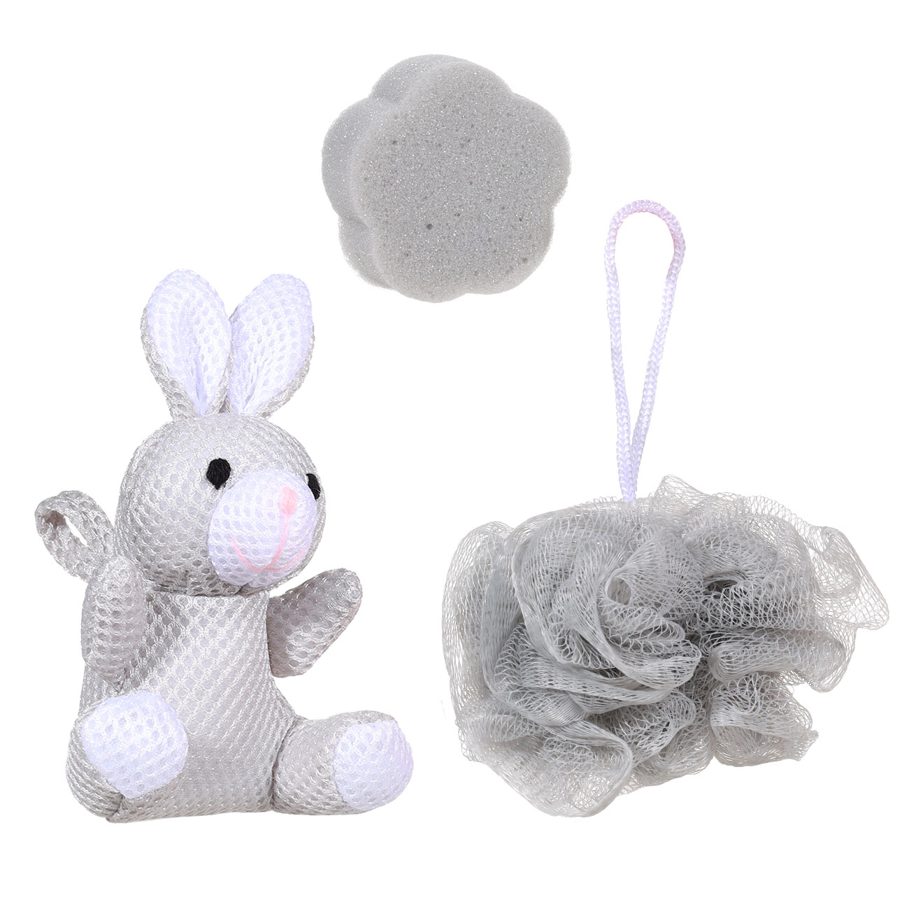 Shower set, 3 items, children's, in a cosmetic bag, polyester, gray, Rabbit, Rabbit, image-0