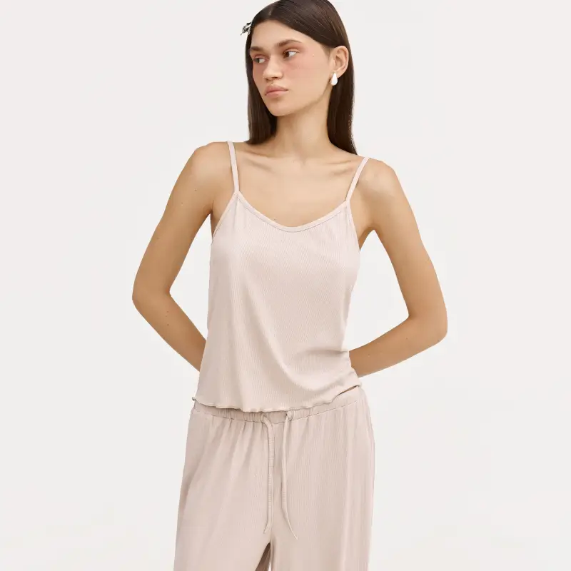 Women's top, homewear, size L, straps, modal / spandex, beige, Rosemary ,image-0
