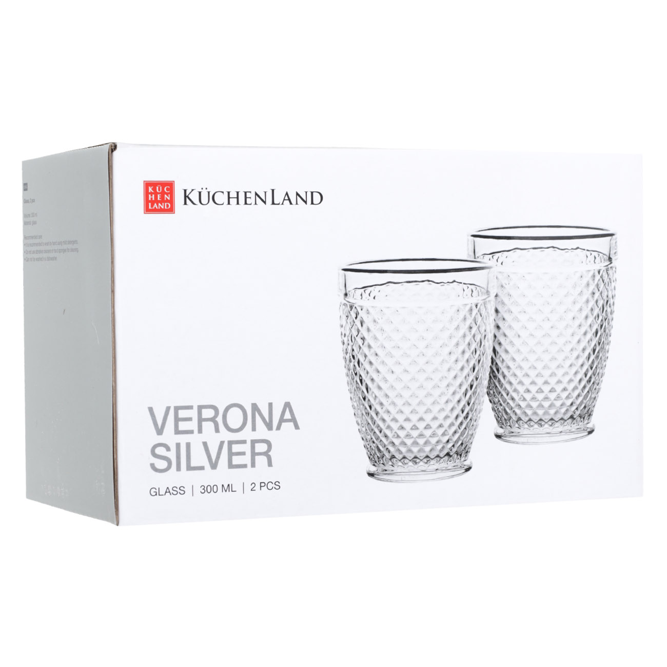 Drinking glass, 10 cm, 300 ml, 2 pcs, glass R, with silver edging, Verona silver, image-2