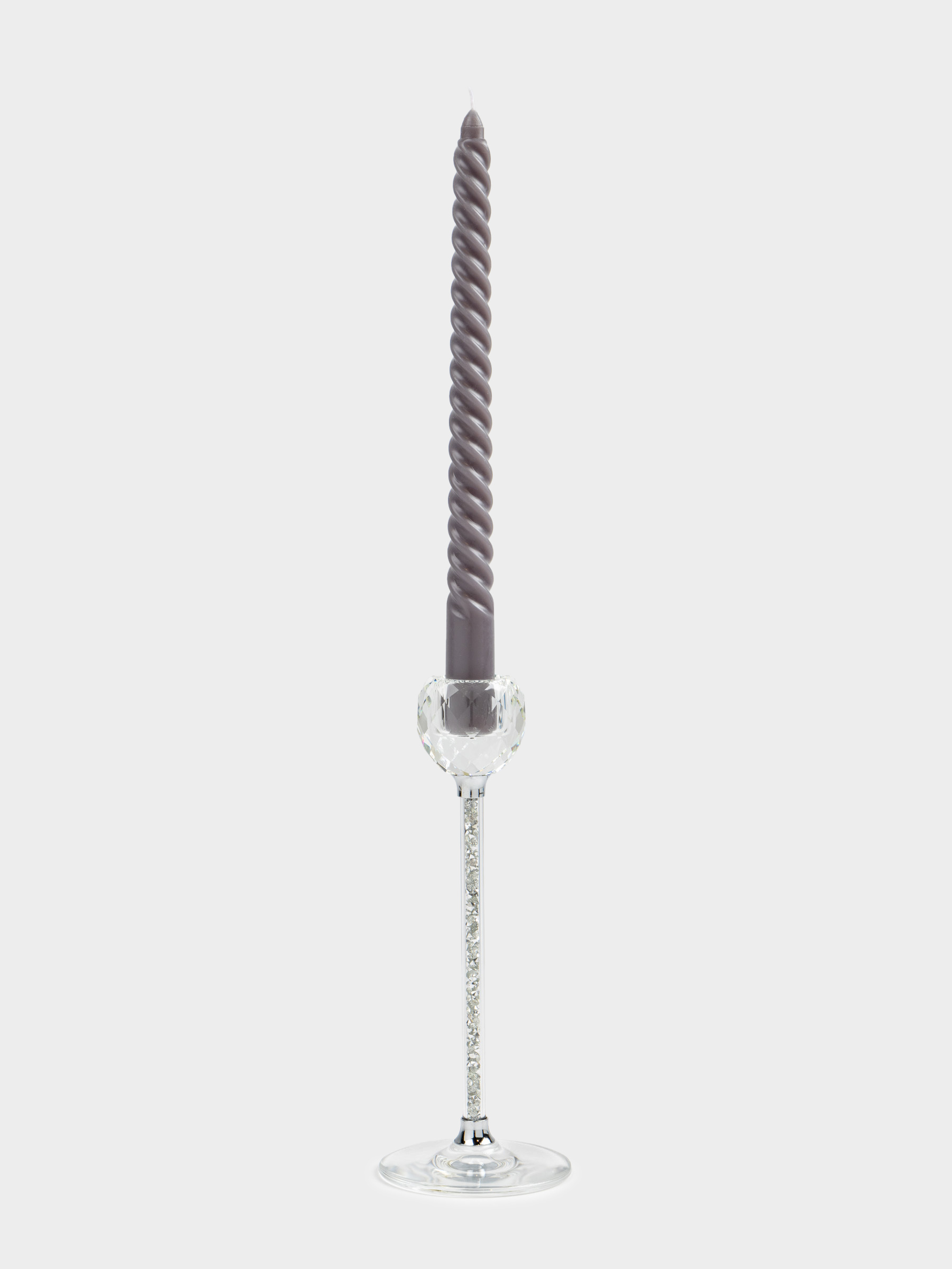 Candlestick, 21 cm, for a thin candle, on a leg, glass / rhinestones, Diamond, image-4