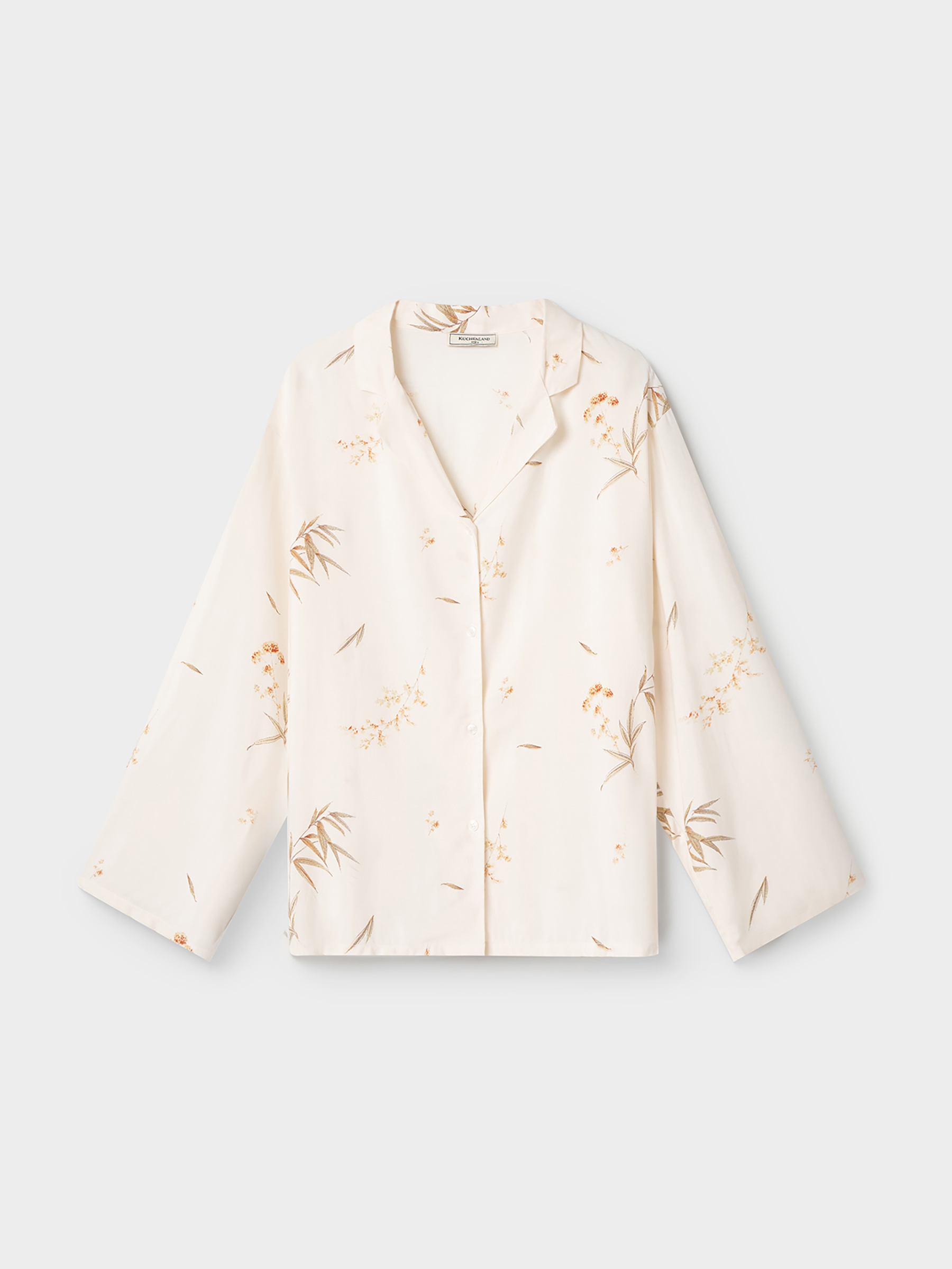 Women's shirt, homewear, size S, with long sleeve, viscose, milky, Flowers, Norla, image-6