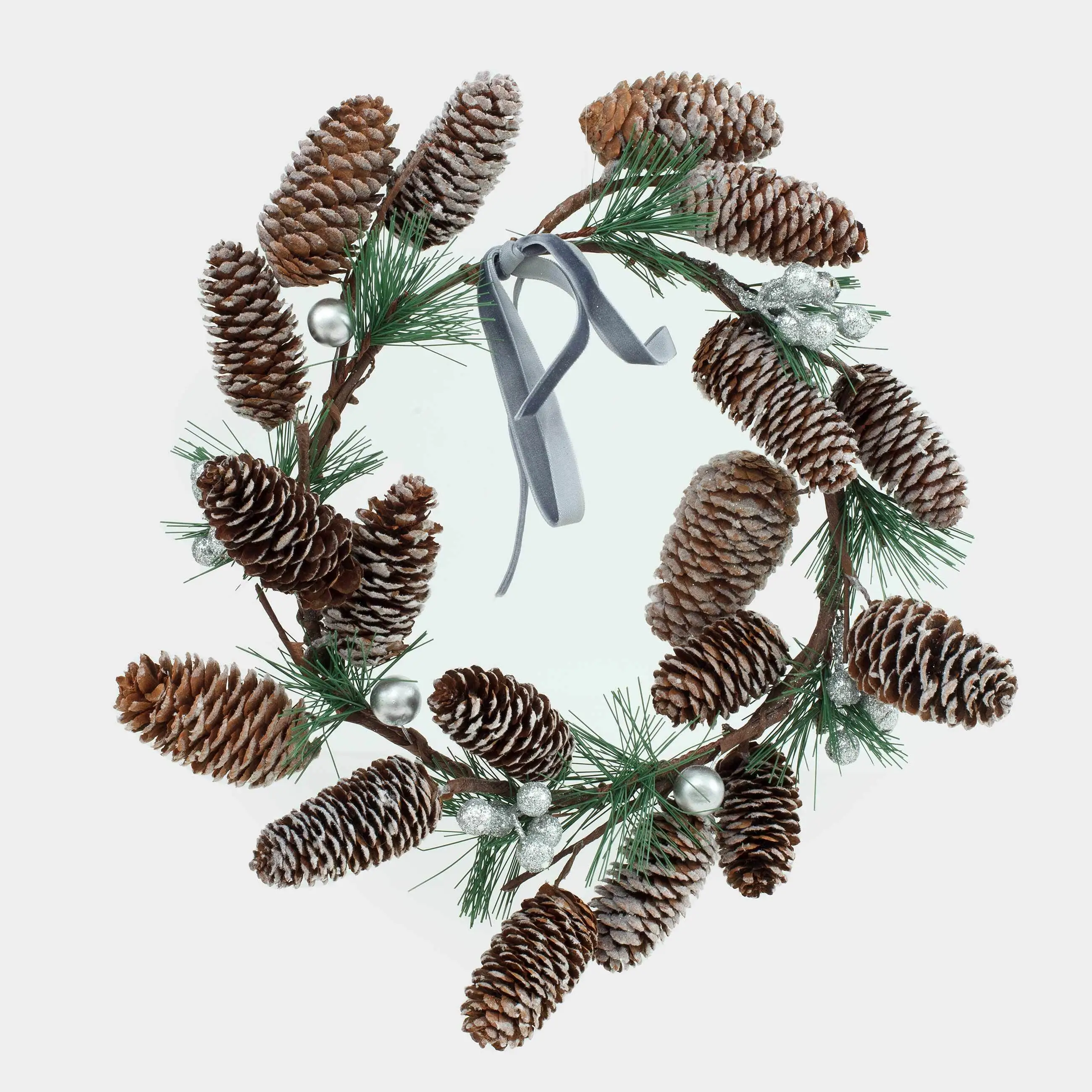 Decorative wreath, 20/28 cm, cones/foam, Snow-covered cones and berries, Snowy decor