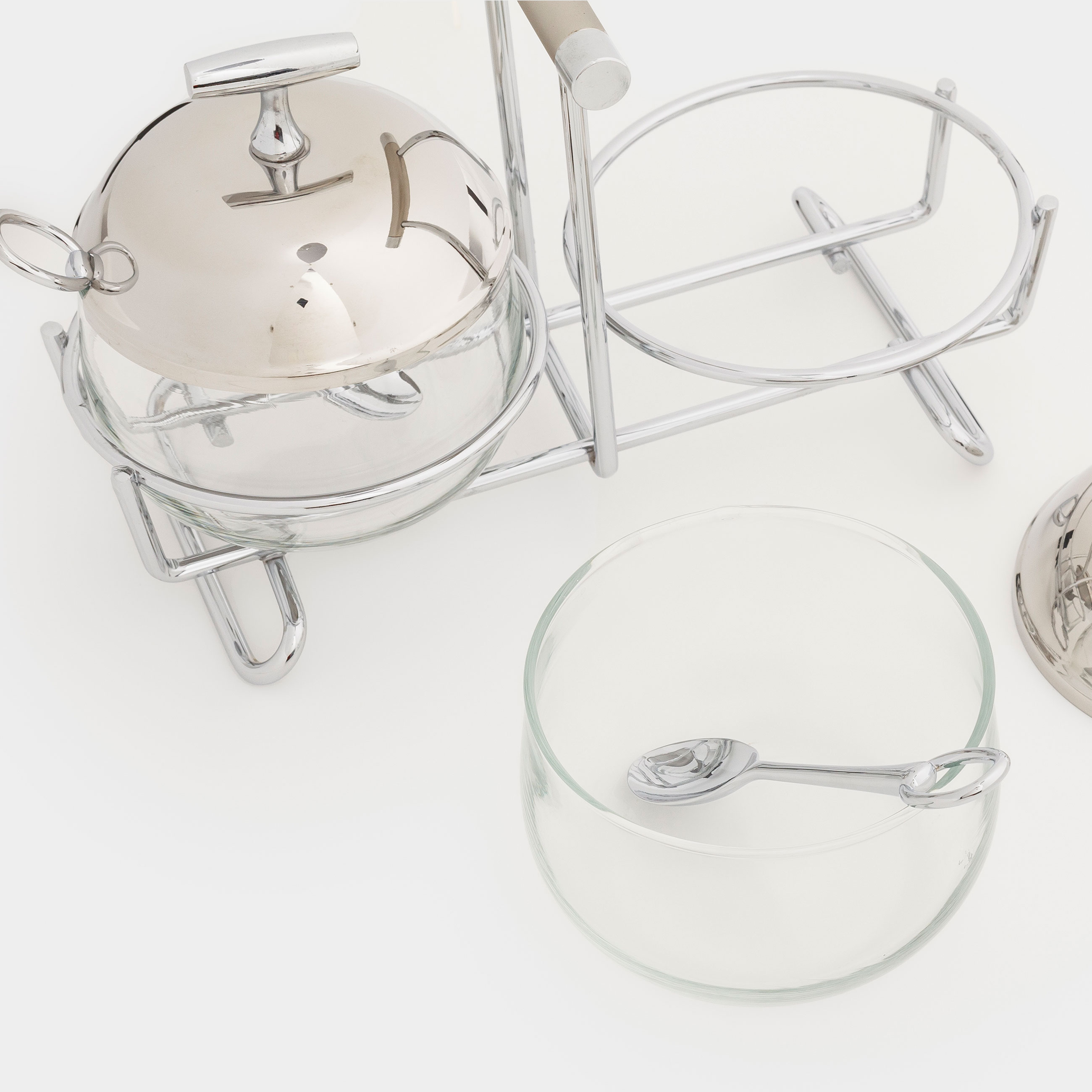 Jam bowl, 21x11 cm, 2 pcs, with spoons, on a stand, glass / steel, Lamerie