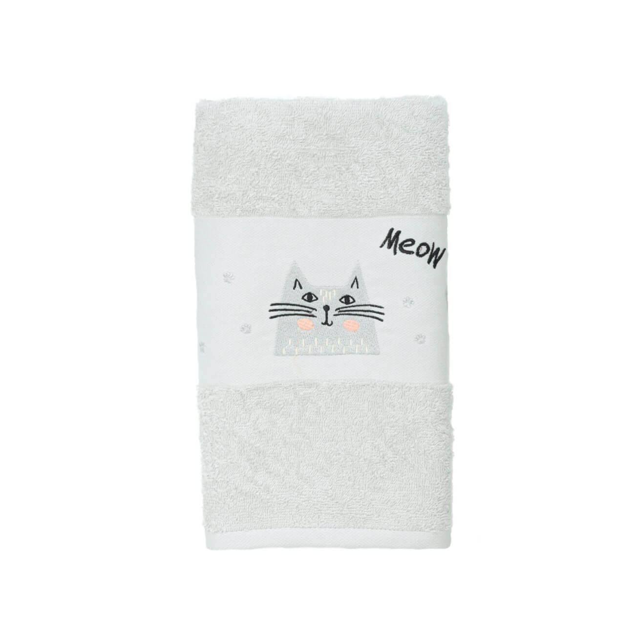 Baby towel, 50x90 cm, cotton, light grey, Cat, Grey cat