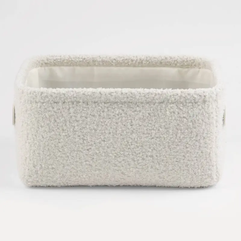 Storage basket, 25x19x12 cm, with handles, boucle, rectangular, milk, Boucle