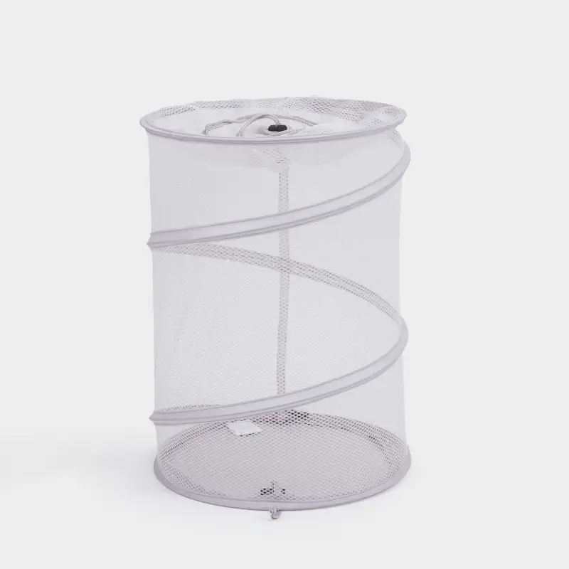 Laundry basket, 46x34 cm, folding, polyester / steel, round, grey-beige, Safety, image-0