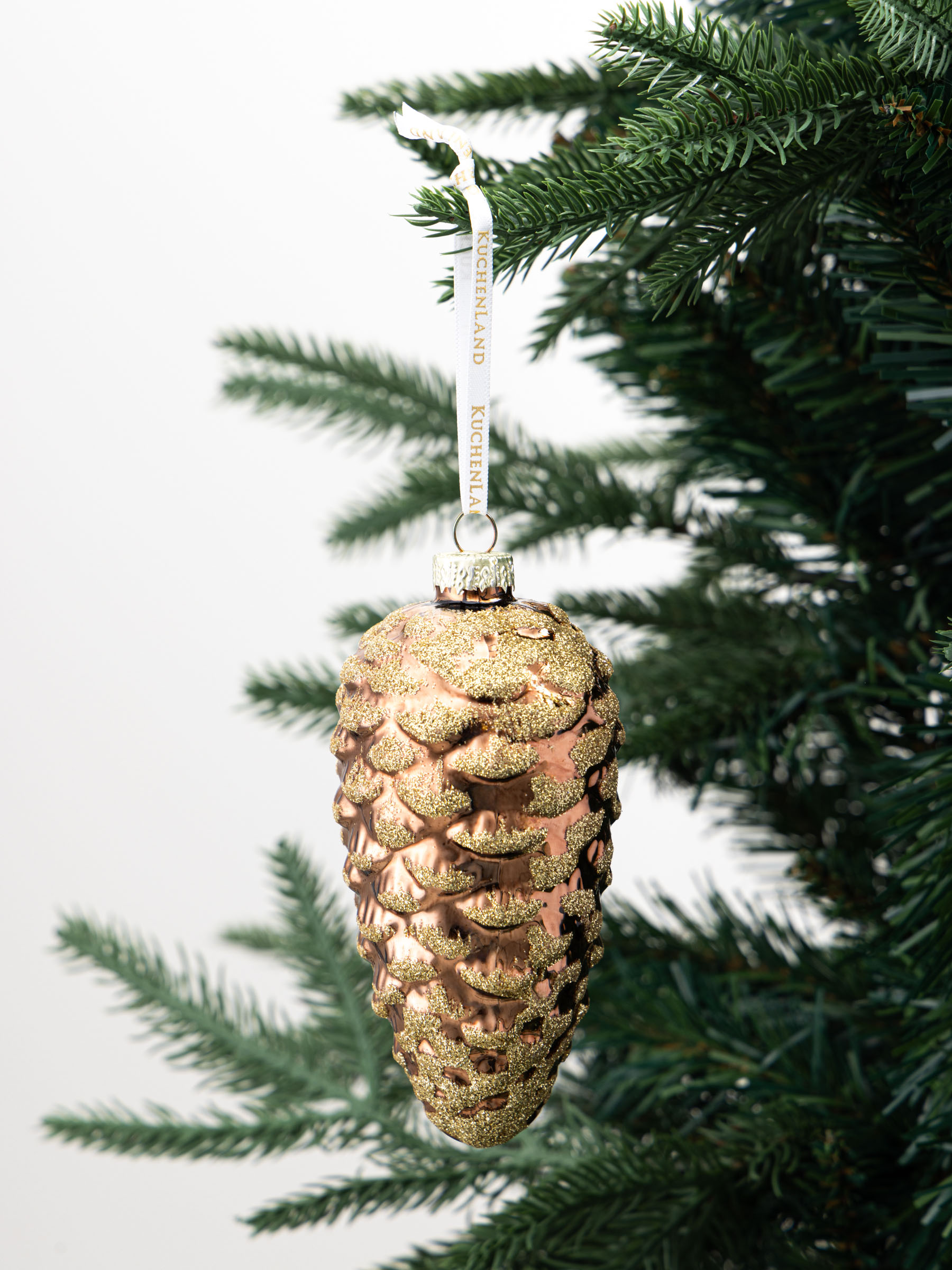 Christmas tree toy, 12 cm, glass, with glitter, brown, Cone, Pine christmas, image-2