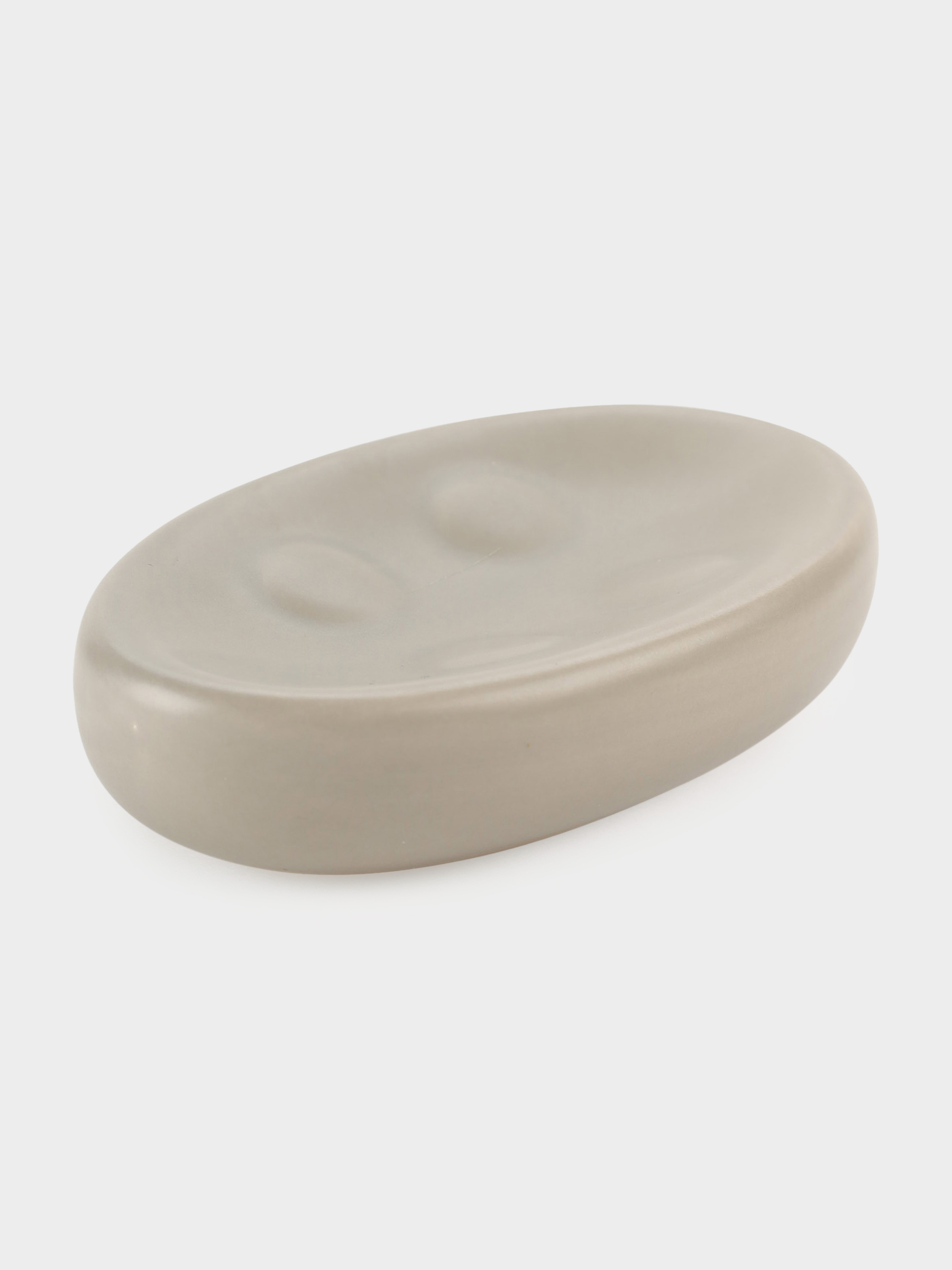 Soap dish, 13x9 cm, ceramic, oval, beige-gray, Giza