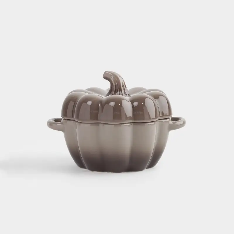 Cocotte, 11 cm, 350 ml, with lid, ceramic, grey-brown, Pumpkin, Gourd