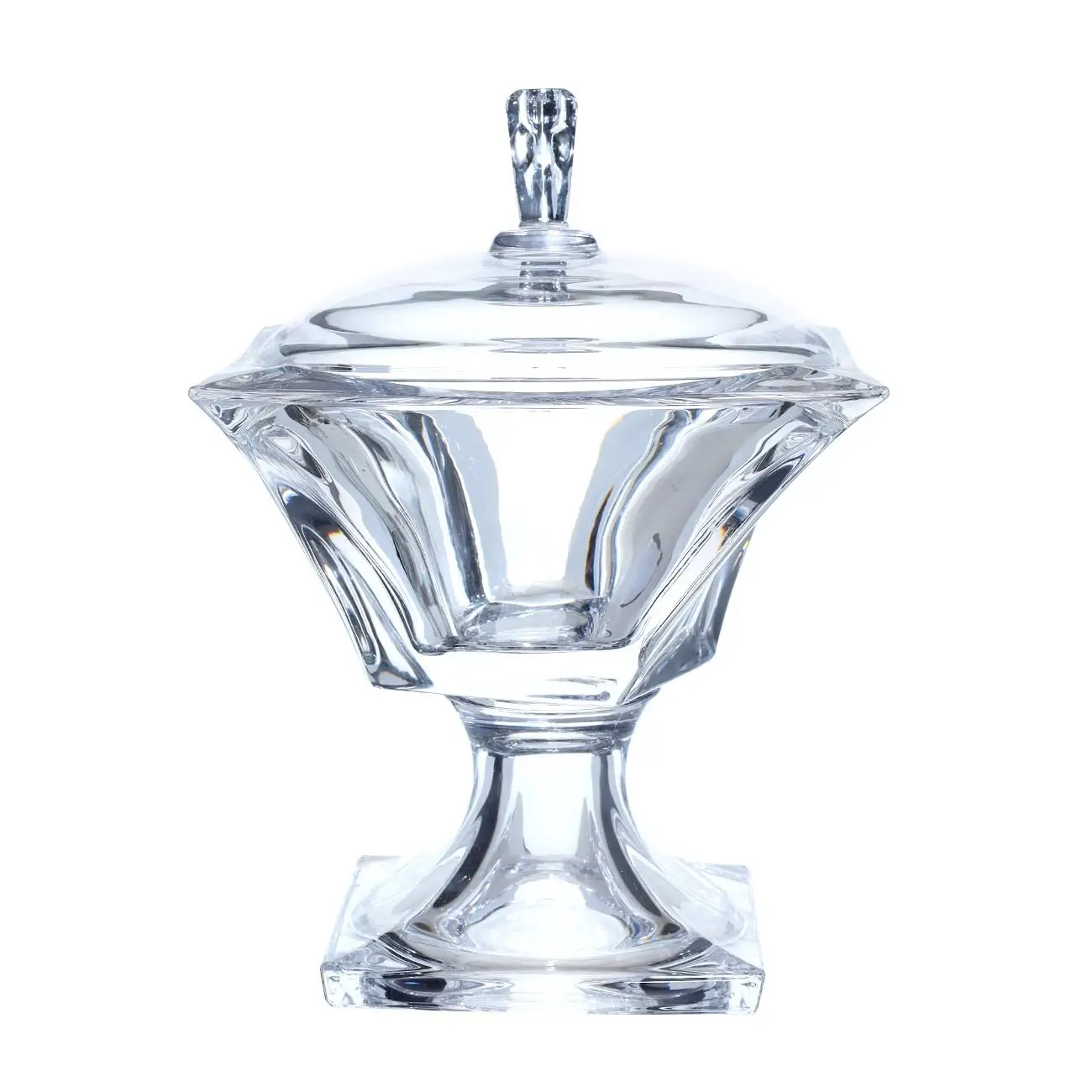 Candy bowl, 25x18 cm, 740 ml, on a leg, with lid, glass, square, Tulip light, image-0