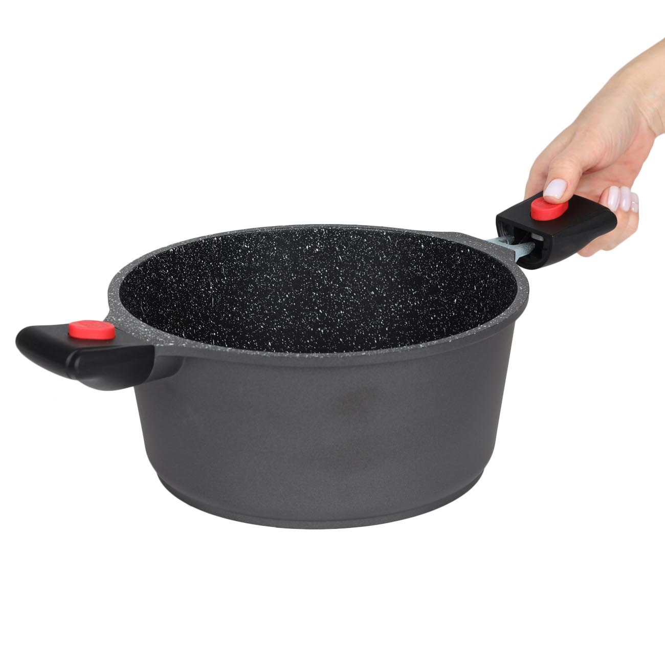 Pot, 20 cm, 2.5 l, with lid, removable handles, coated, aluminum, Solution Red 2