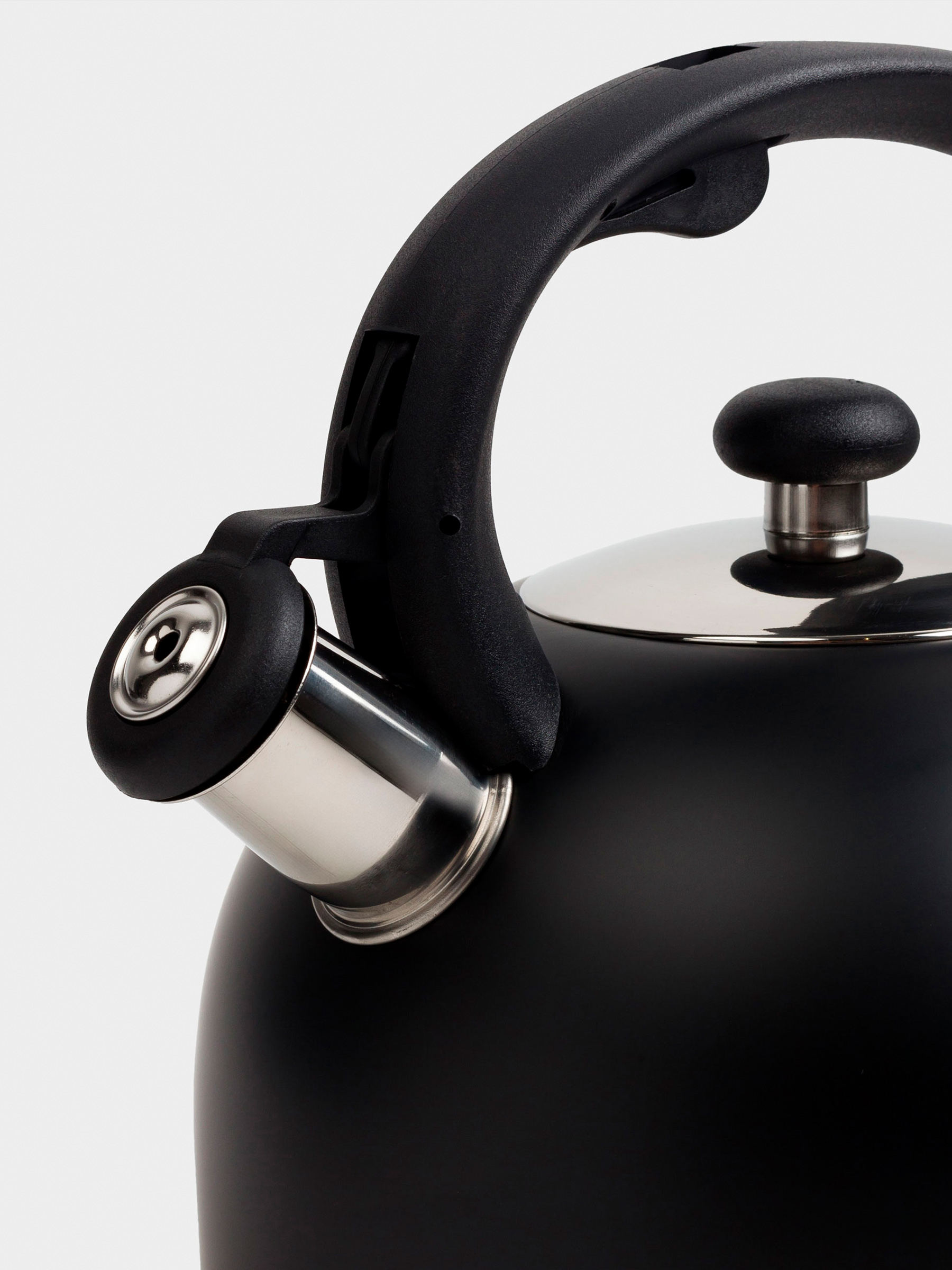 Teapot, 3 L, with whistle, steel / nylon, Black, Whistle, image-2