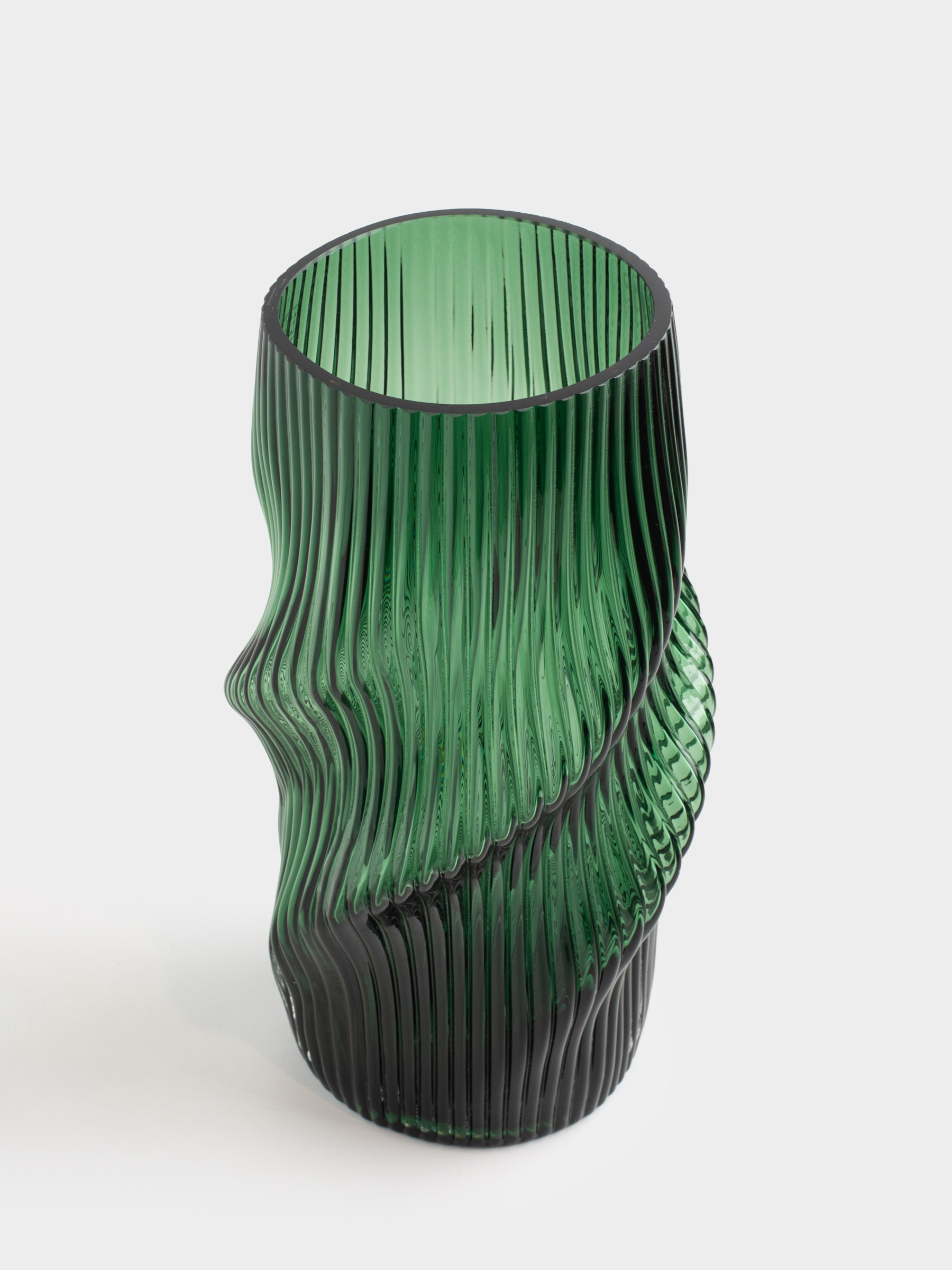 Flower vase, 30 cm, glass, green, Vortex, Ribedic, image-3