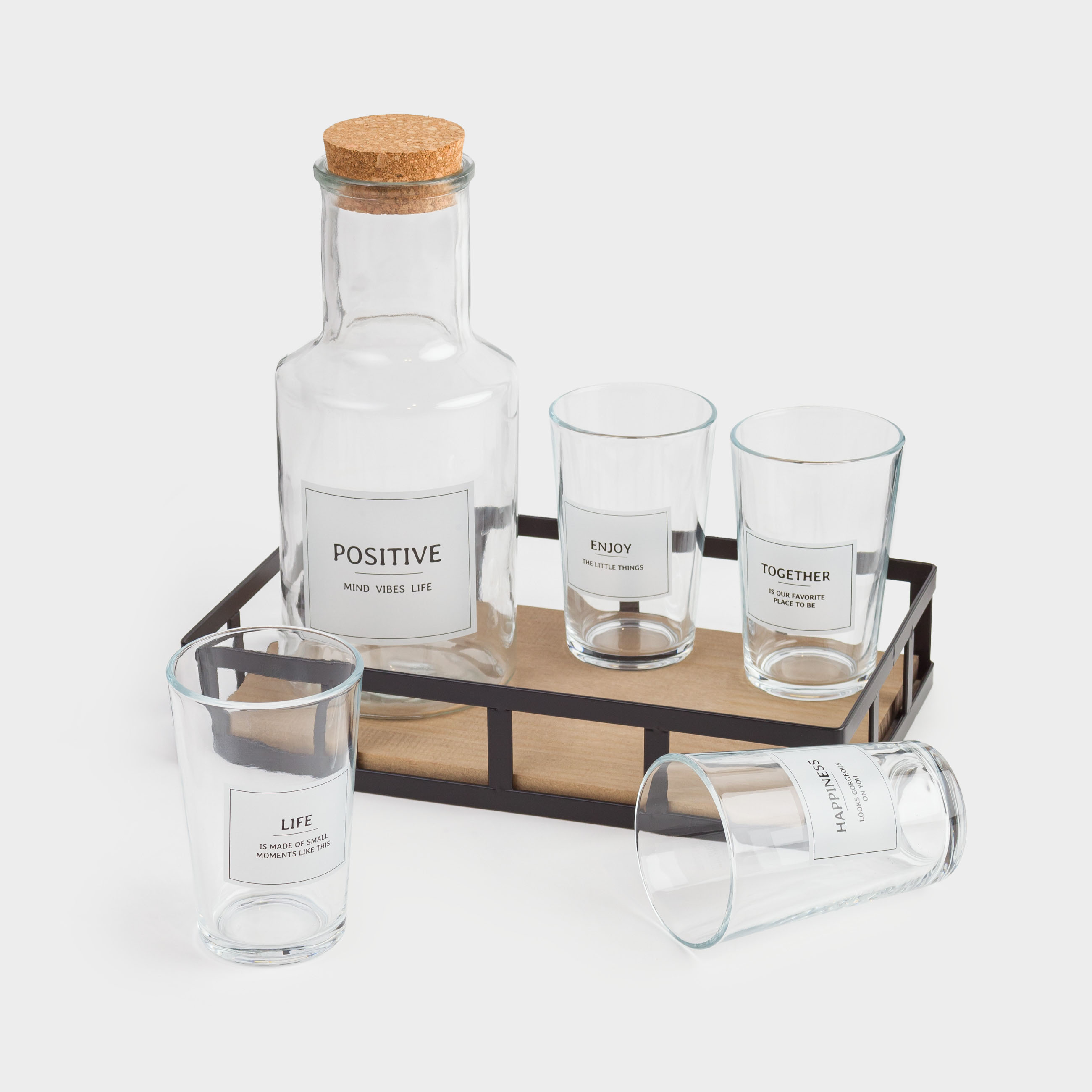 Set for drinks, 4 persons, 5 items, on a stand, glass / metal, Clear font, image-5