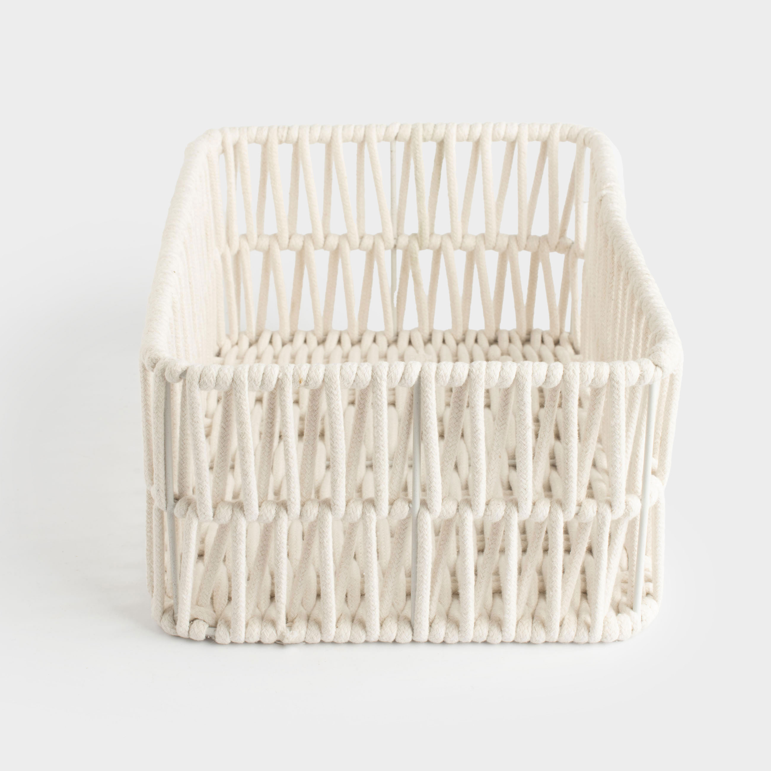 Storage basket, 28x18x11 cm, cotton / metal, rectangular, milky, Weaving, Cozy, image-1