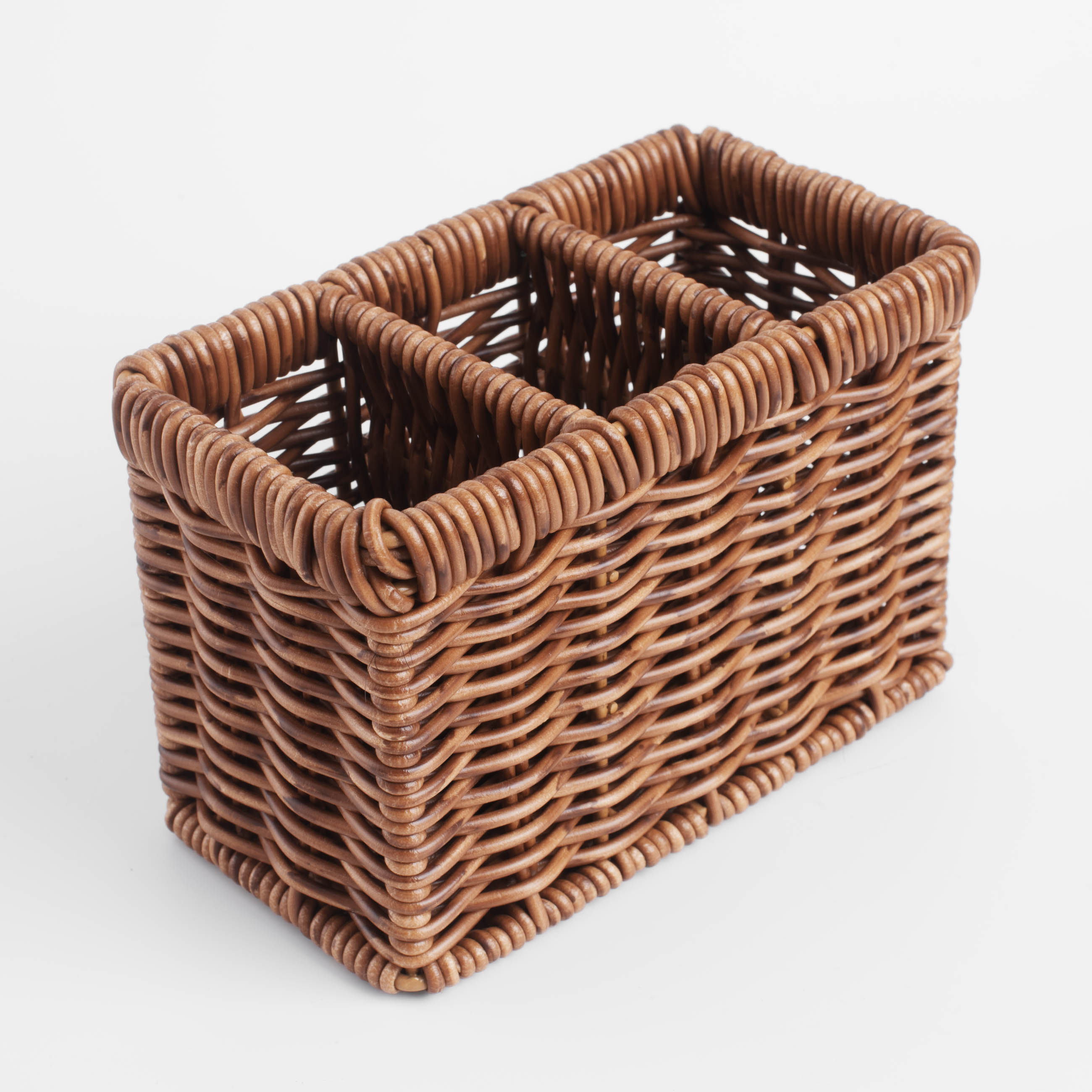 Flatware stand, 10x14 cm, 3 otd, rattan, brown, Blendy, image-1