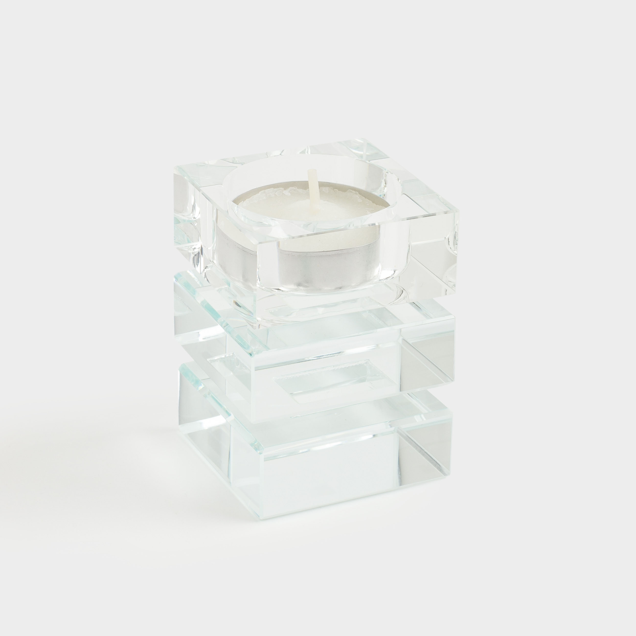 Candlestick, 7 cm, for tea candle, glass, Polyhedron, Lux crystal