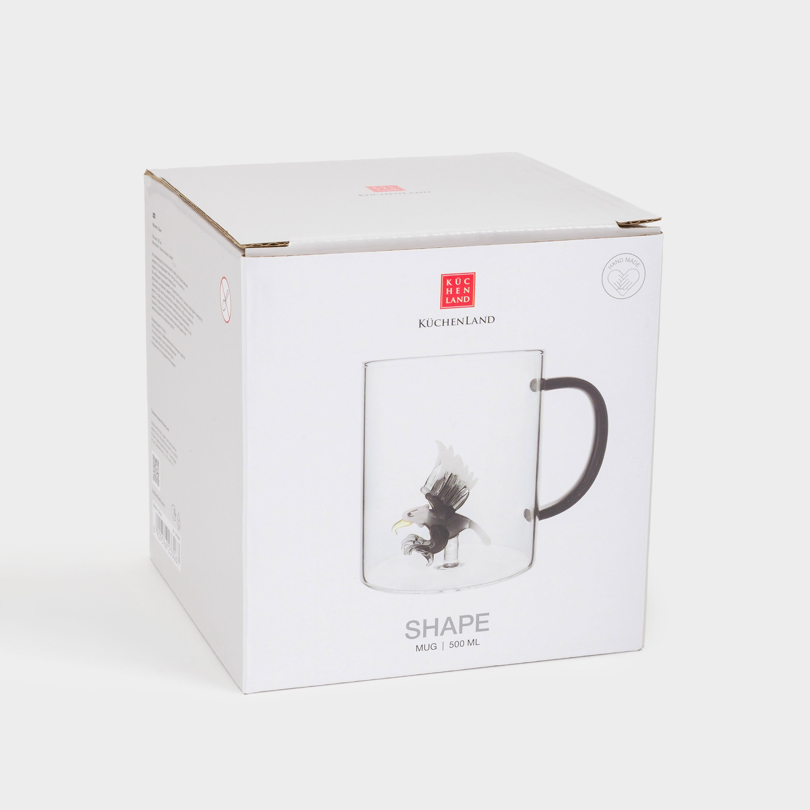 Mug, 500 ml, glass B, black handle, Eagle, Shape, image-3