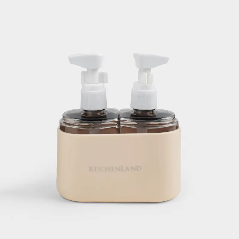 Set of travel bottles, 2 pcs, with dispenser, in a case, plastic, ecru, Travel comfort ,image-0