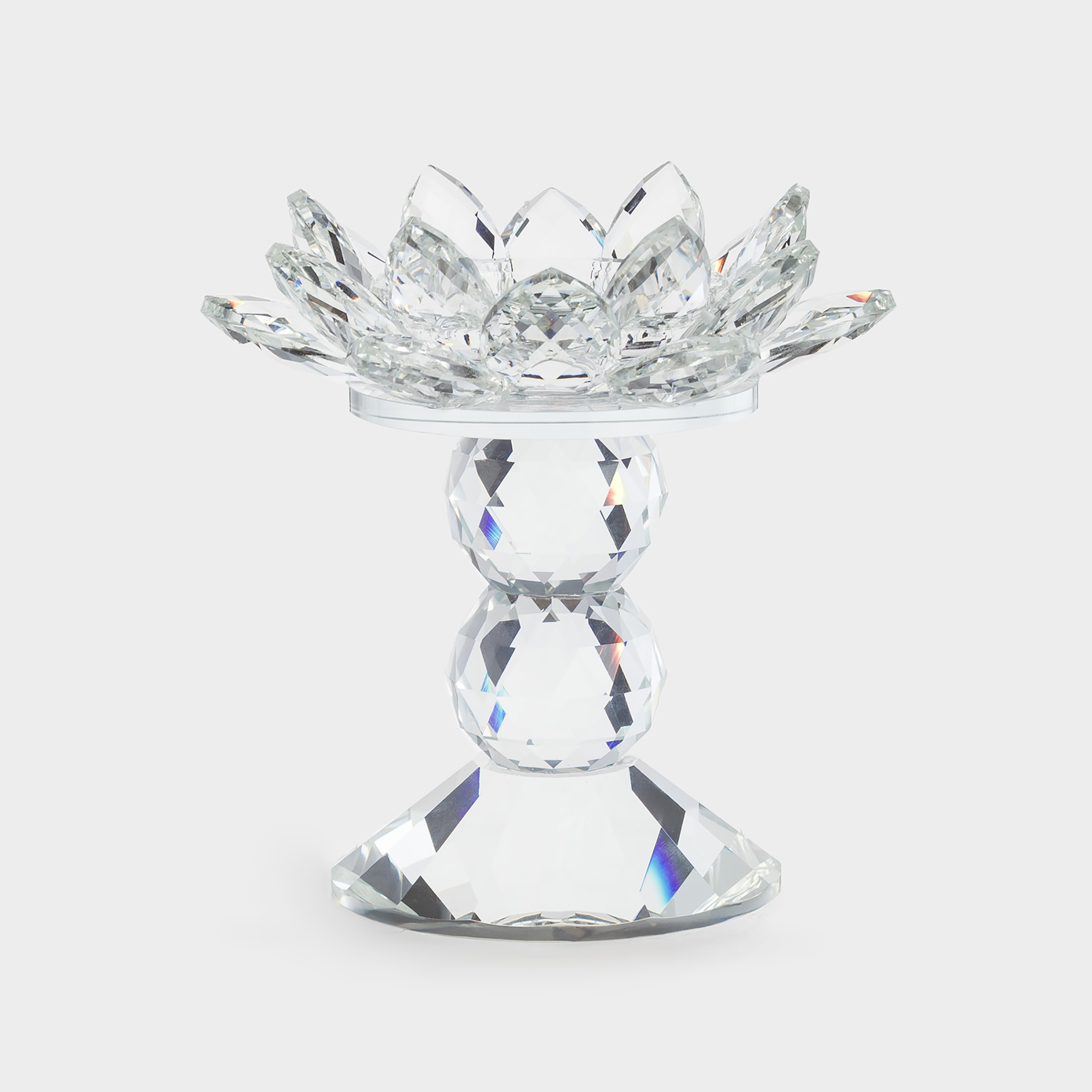 Candlestick, 13 cm, for a cylindrical candle, on a leg, glass, Flower, Crystal flower, image-0