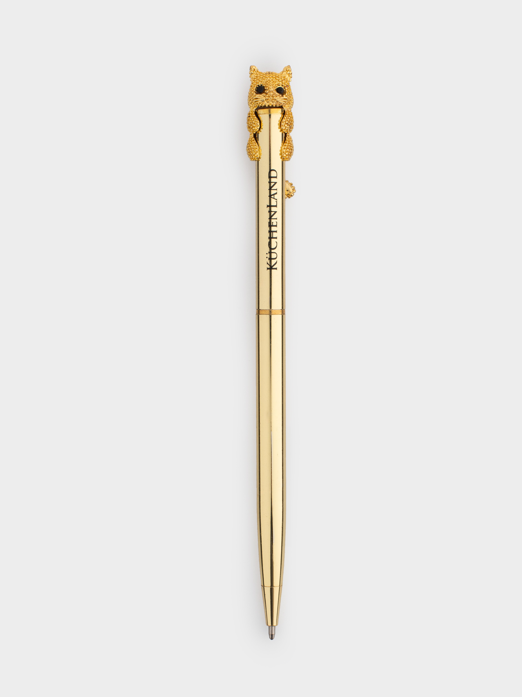Ballpoint pen, 14 cm, with figure, golden, Cat, Draw figure, image-1