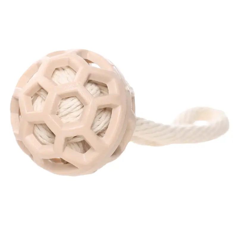 Dog toy, 7x21 cm, rubber / cotton, beige, Ball on loop, P; ayful pet ,image-0