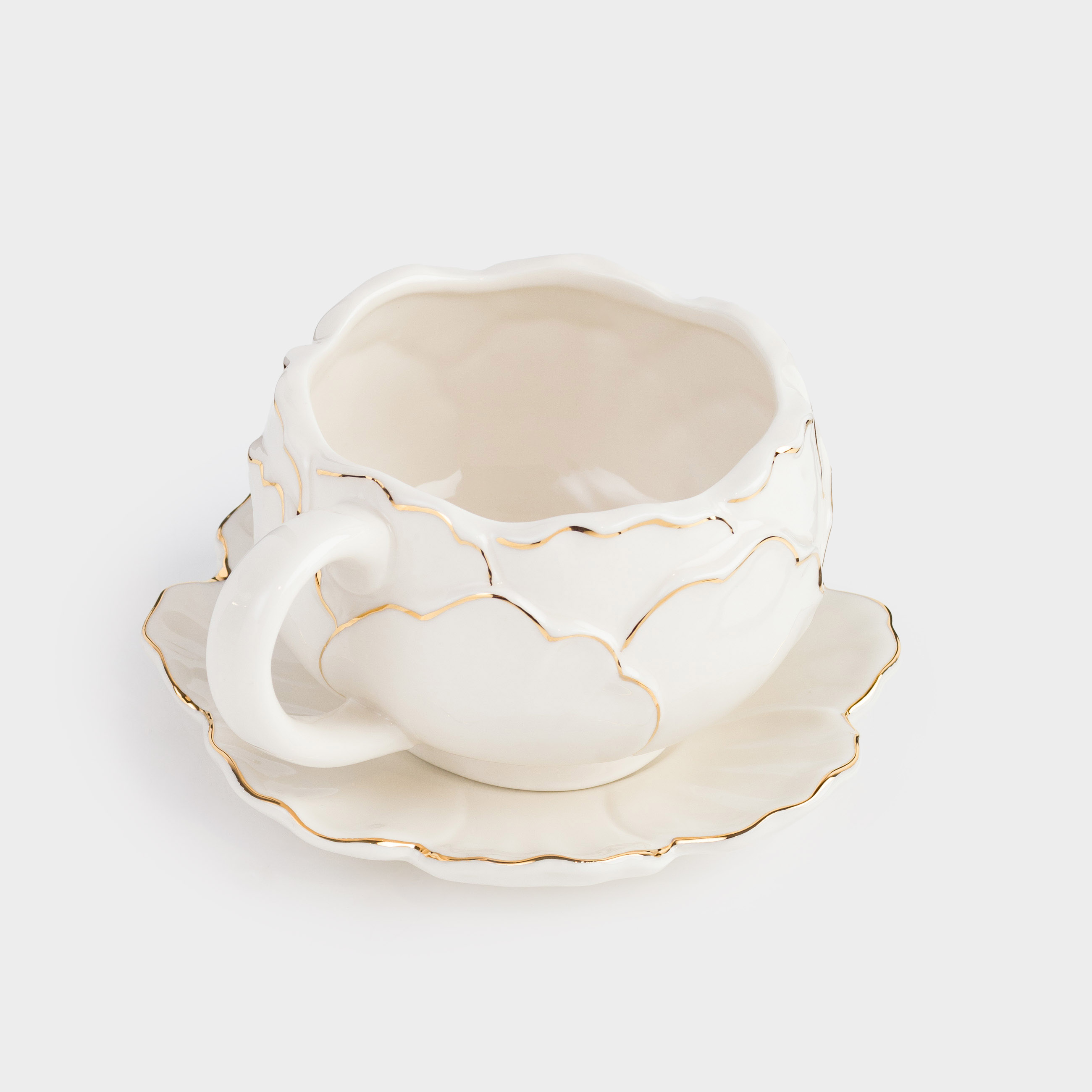 Breakfast tea pair, 1 person, 2 items, 450 ml, porcelain P, milky golden, Peony, Bloome, image-1