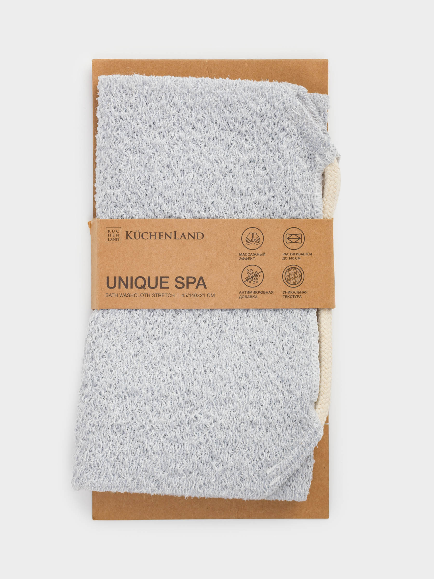 Washcloth-tape for washing the body, 45x21 cm, nylon / cotton, gray-blue, Unique spa, image-5