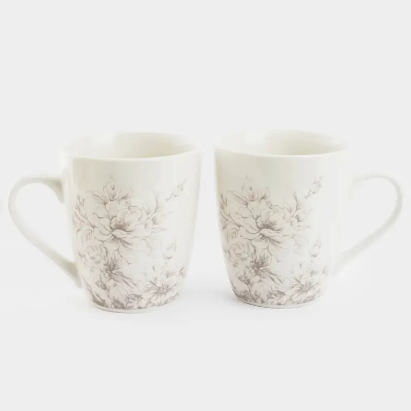 Mug, 350 ml, 2 pcs, porcelain P, white, Beige flowers, Maleo ,image-0