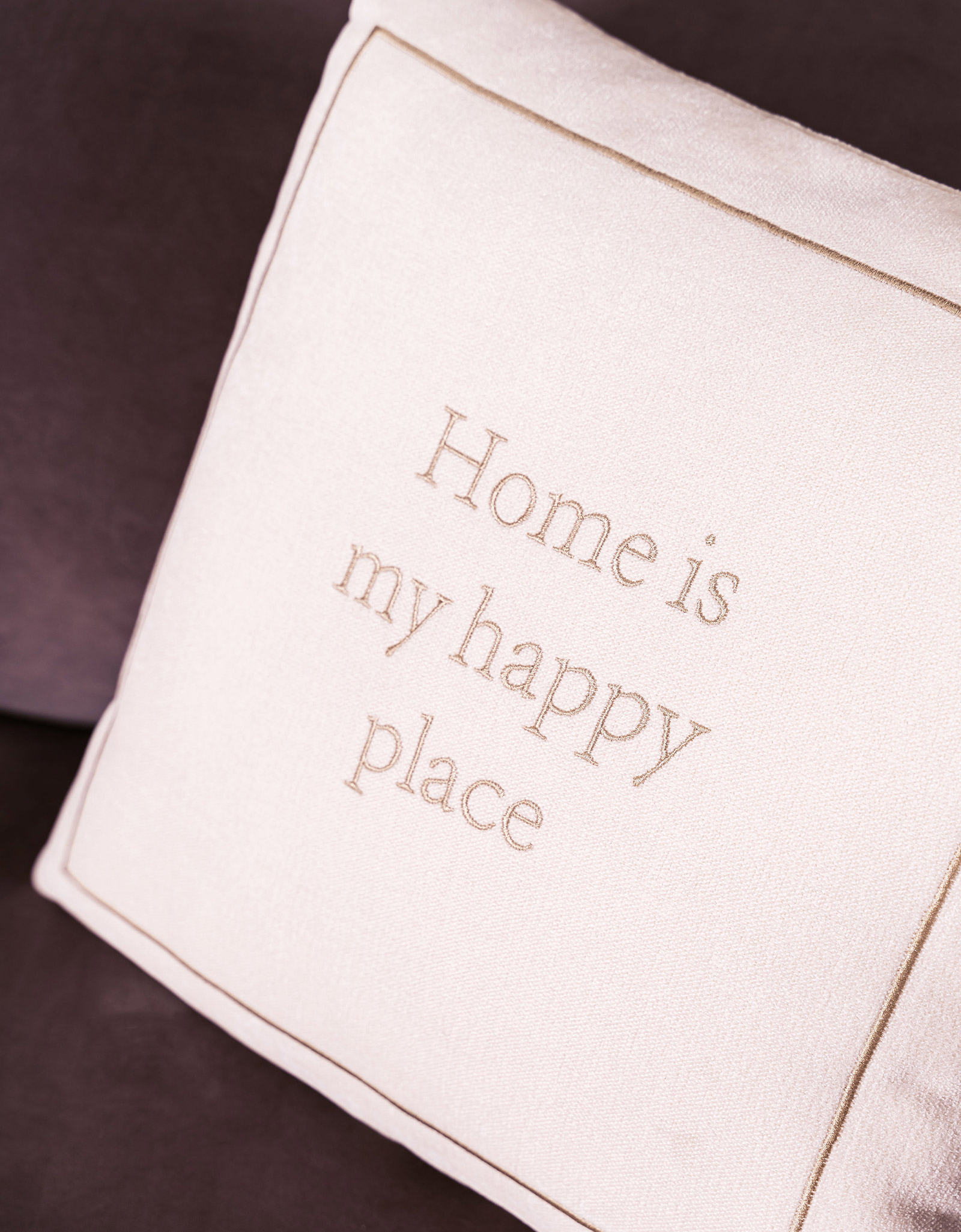 Decorative pillow, 45x45 cm, chenille/corduroy, milk, Home is my happy place, Chenill