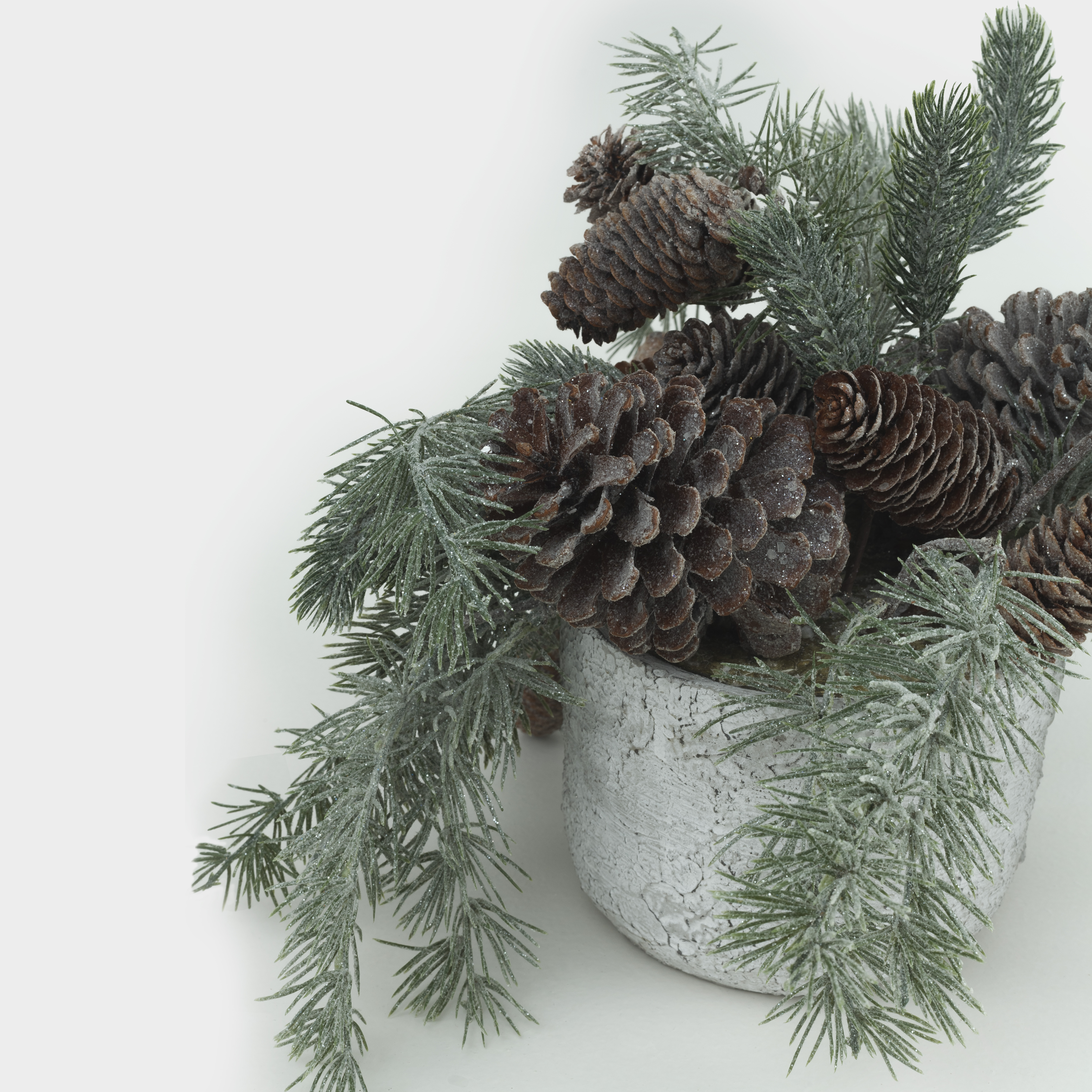 Decorative composition, 30x30 cm, in a pot, plastic / cones, Fir needles, Conifer decor, image-3