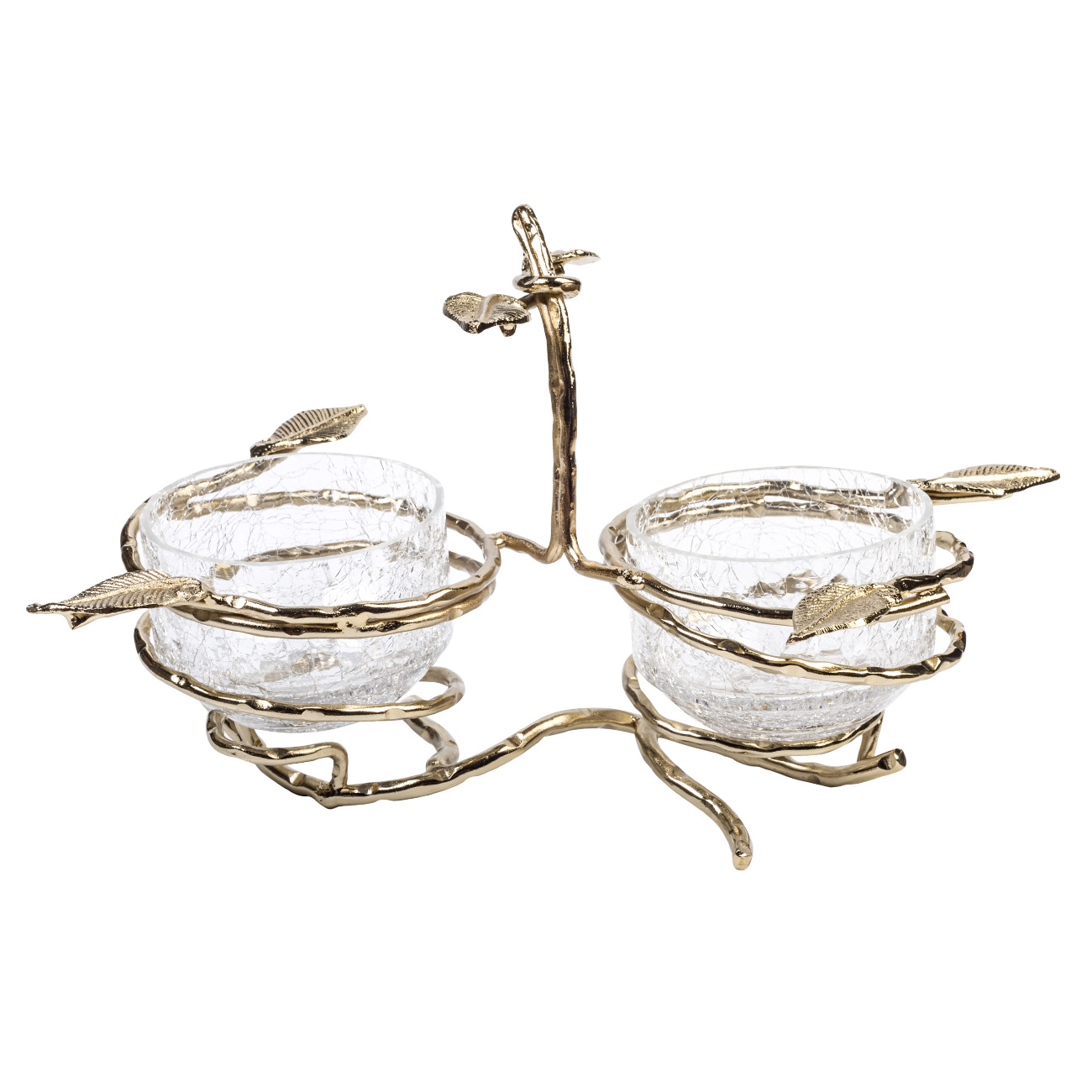 Snack stand, 26x16 cm, 2 pr, on stand, with handle, glass / metal, Branches, Fantastic gold, image-0