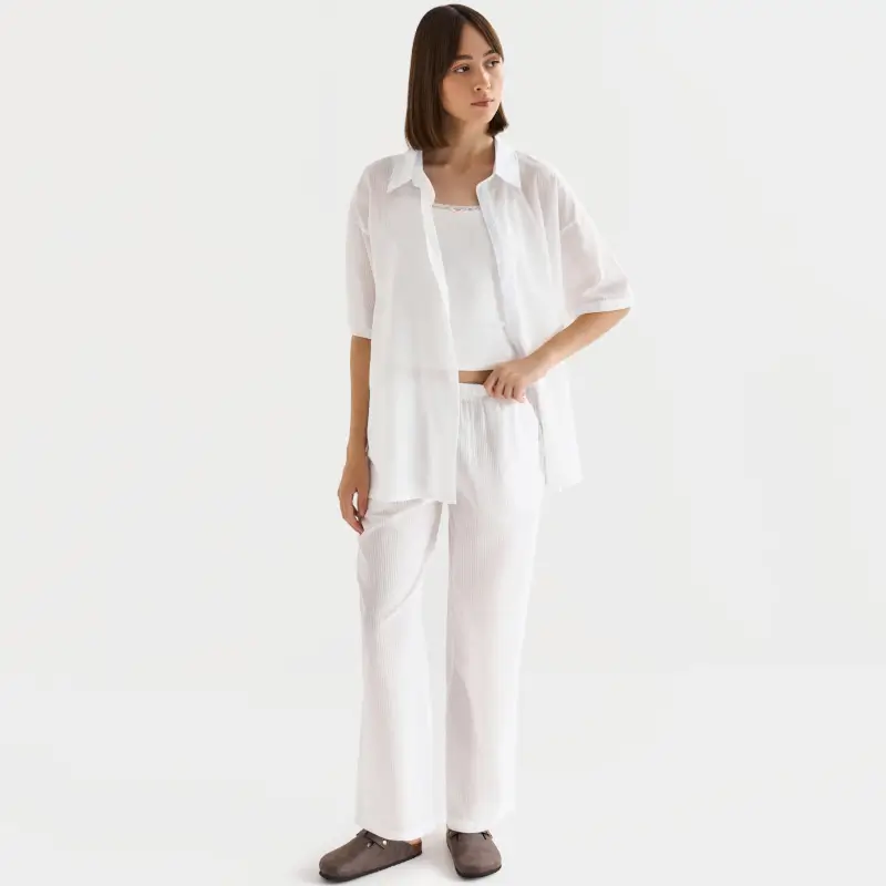 Women's trousers, homewear, size L, cotton, white, Stripes, Leticia ,image-0