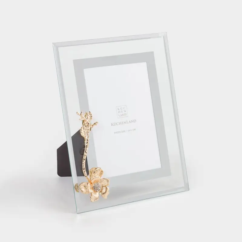 Photo frame, 22x17 cm, metal / glass, black and gold, Flower, Gallery