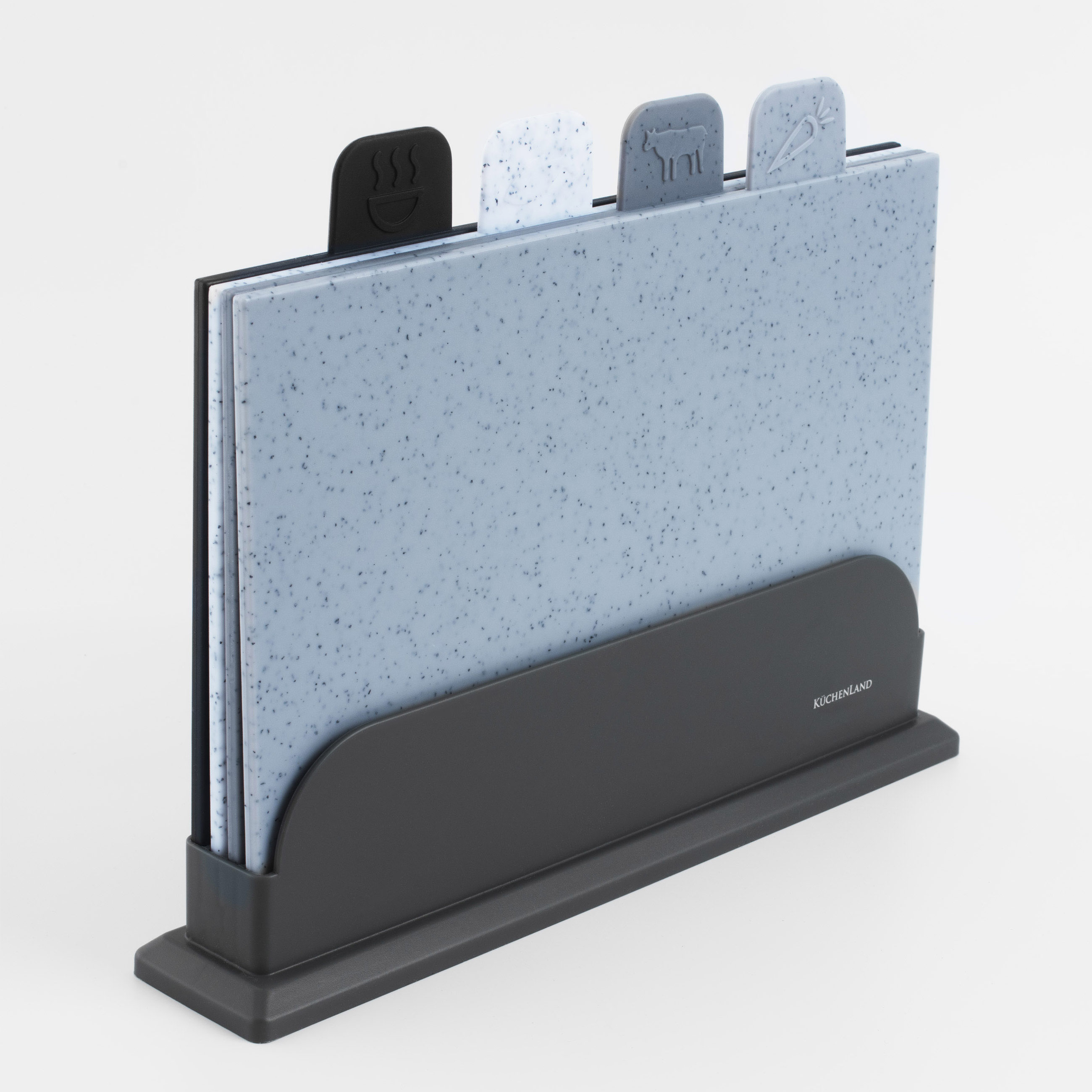 Cutting board, 28x19 cm, 4 pcs, in a stand, plastic, speckled, gray mix, Speck, image-1