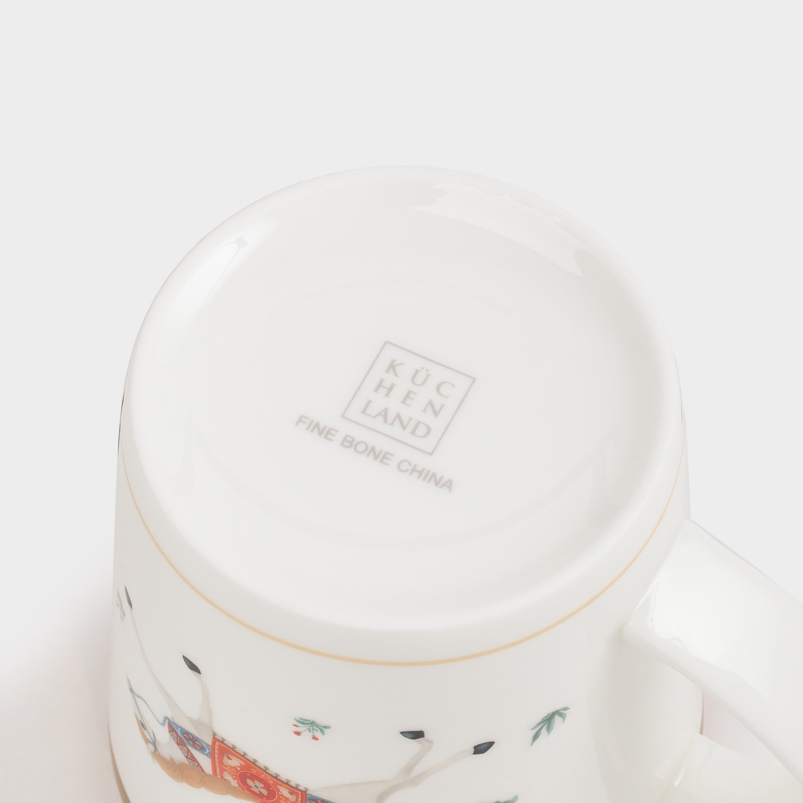 Mug, 450 ml, porcelain F, white, with golden edging, Horses in sled, Blue wind, image-3