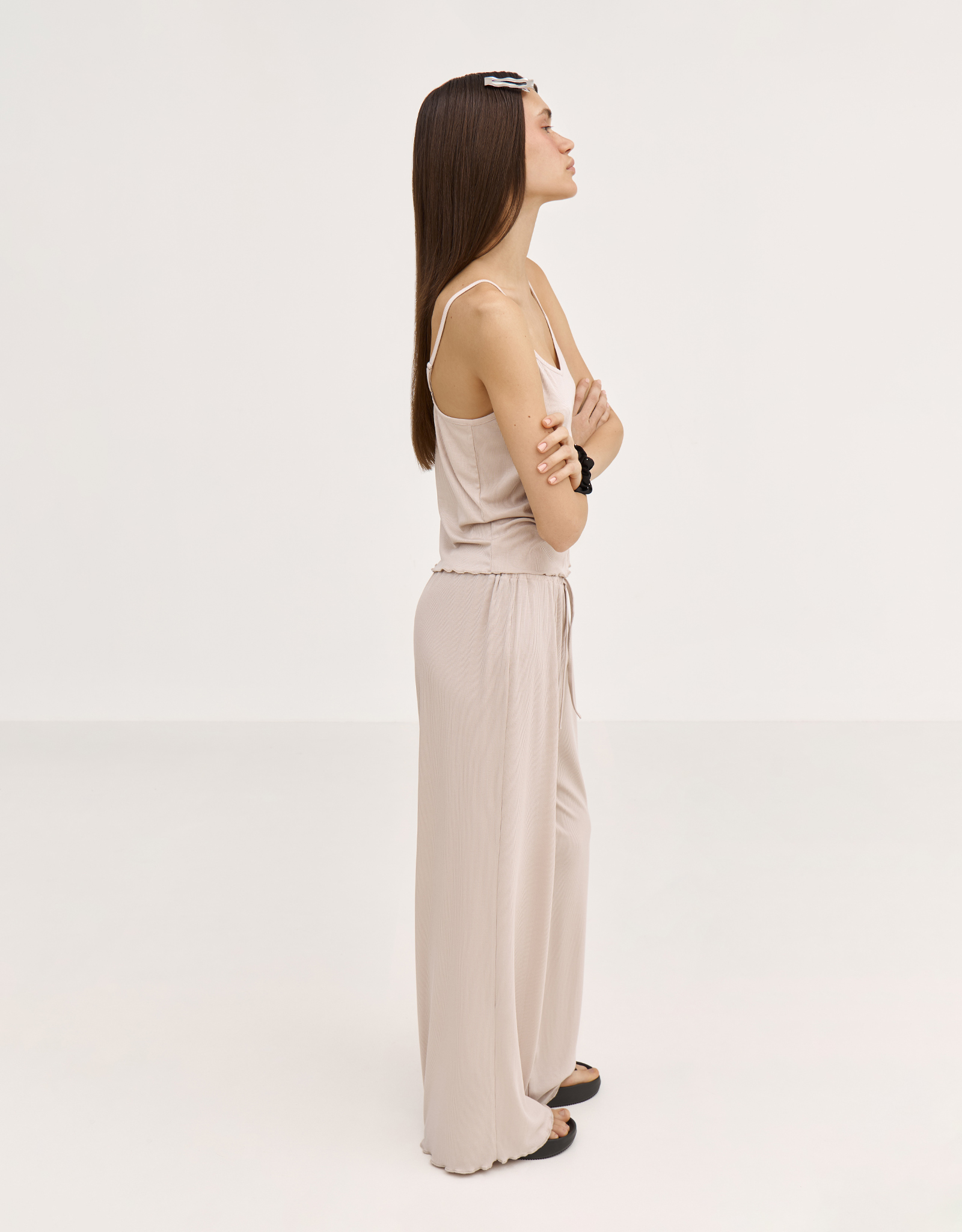 Women's trousers, homewear, size L, modal / spandex, beige, Rosemary, image-2