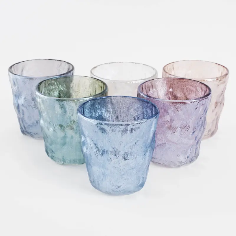 Glass, 9 cm, 300 ml, 6 pcs, glass R, color mix, Crumpled effect, Crumple color, image-0