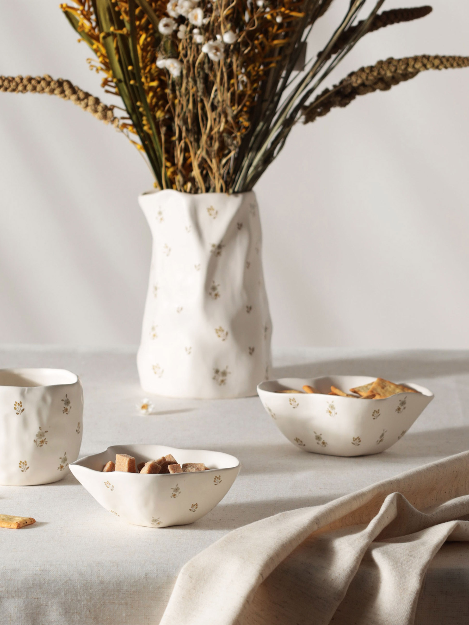 Bowl, 13x5 cm, ceramic, milky, Vintage flowers, La flore, image-7