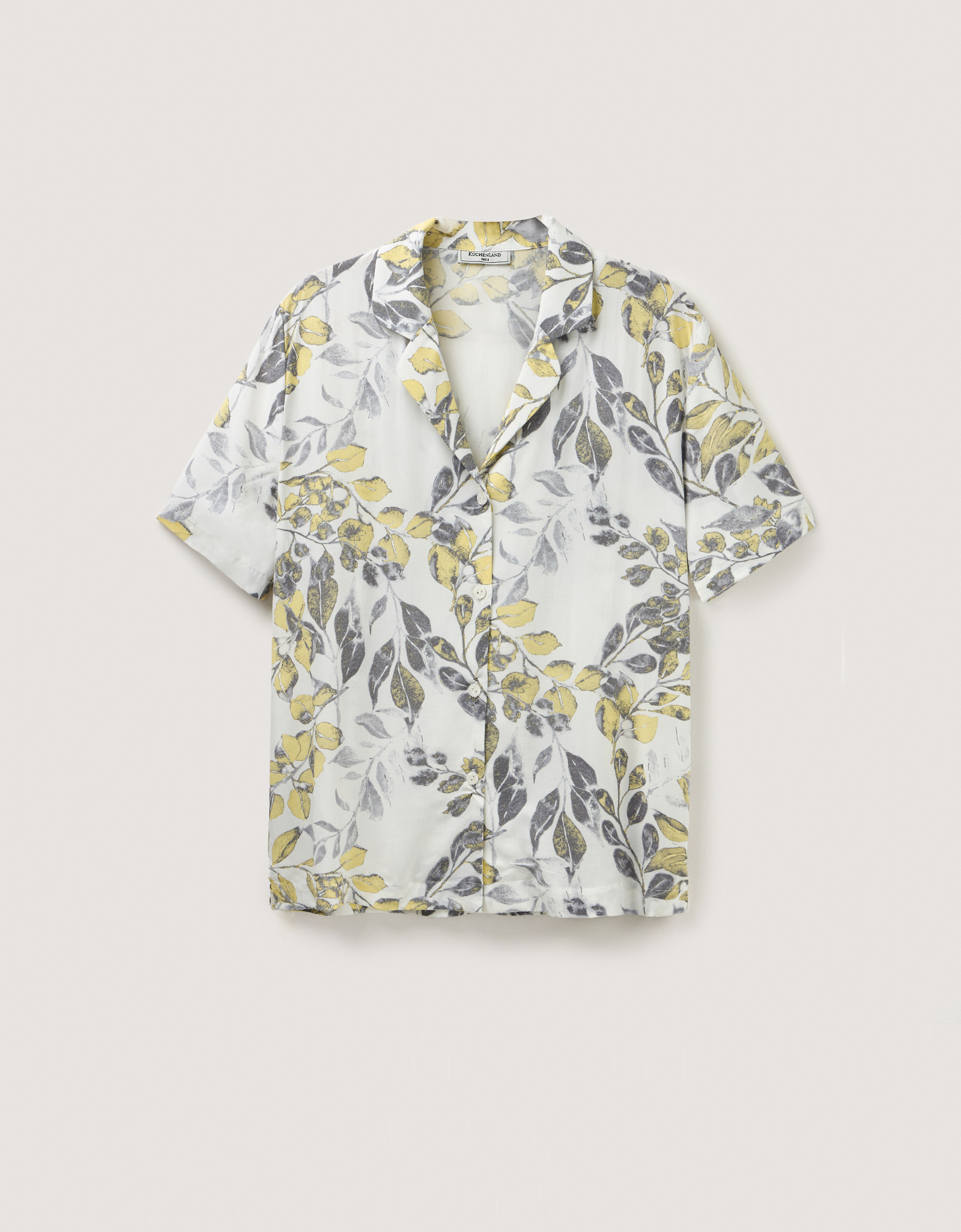 Women's shirt, homewear, size M, with short sleeves, viscose, white and yellow, Leaves, Leksi, image-7