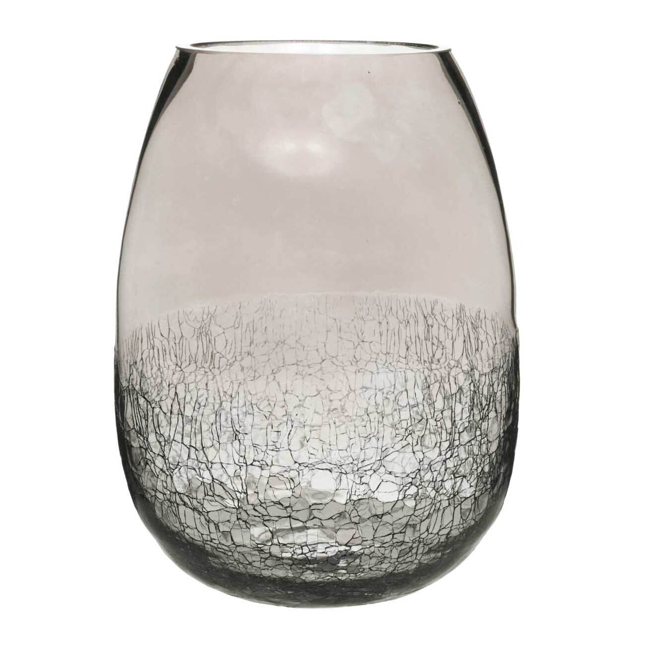 Flower vase, 25 cm, glass, grey, Craquelure, Ice