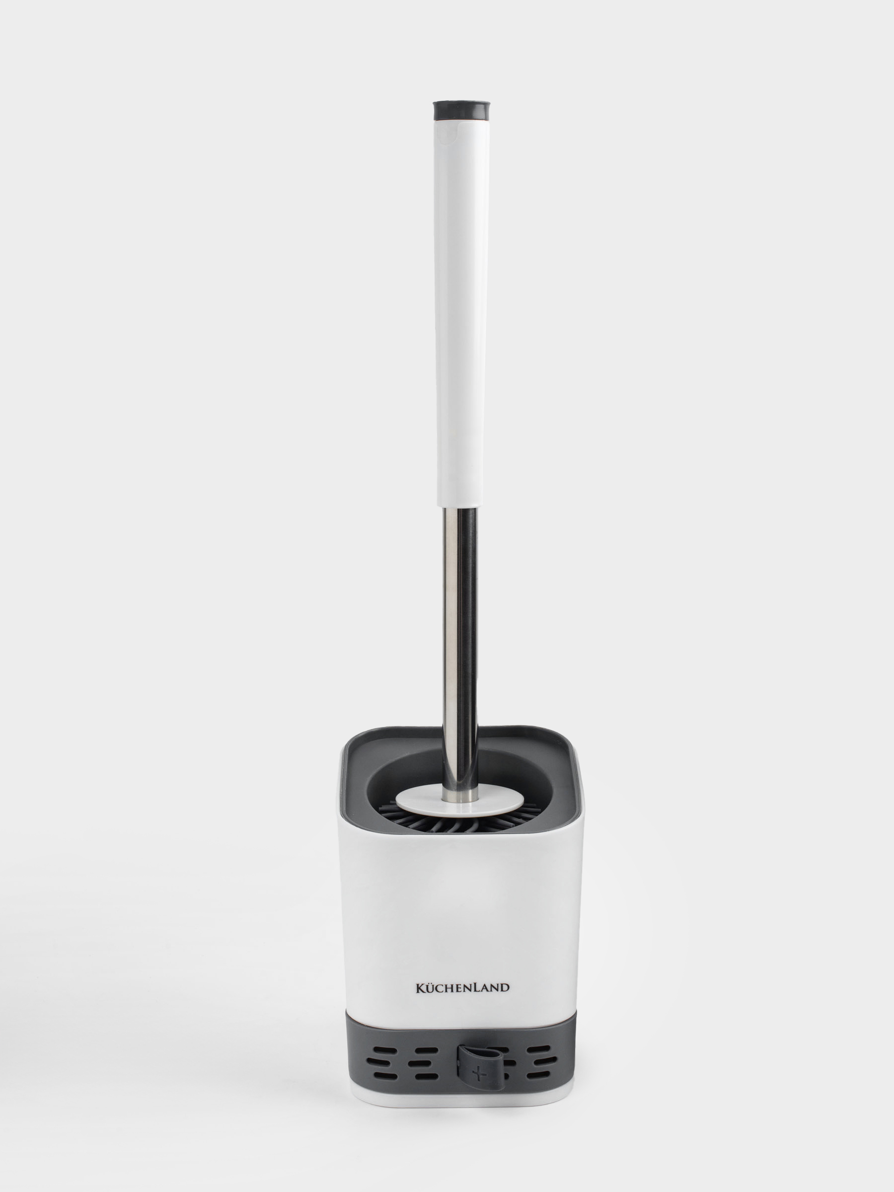 Toilet brush, 45 cm, with stand/drain container, rubber / plastic, grey-white, Click, image-0