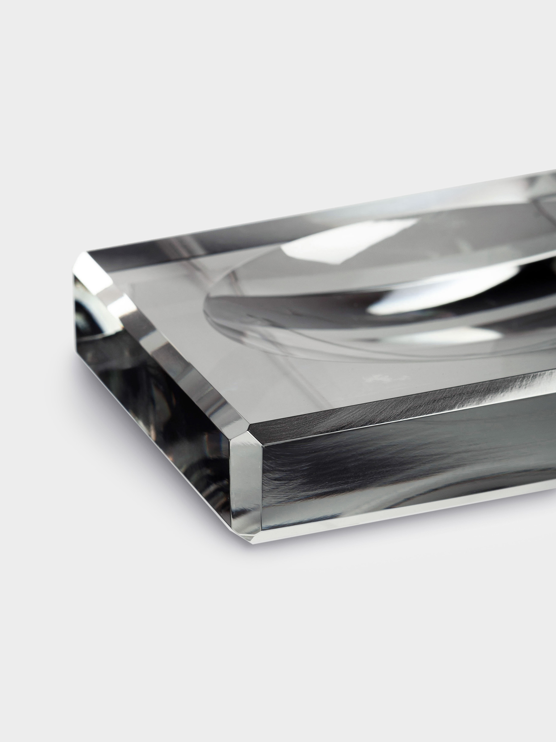 Soap dish, 12x8 cm, glass, rectangular, gray, Cube color, image-3