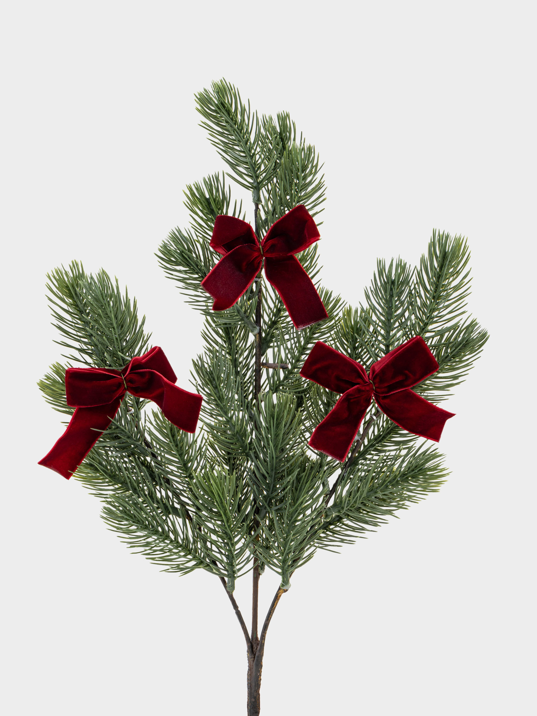 Decorative branch, 67 cm, polyethylene, Spruce with red bows, Conifer decor, image-1