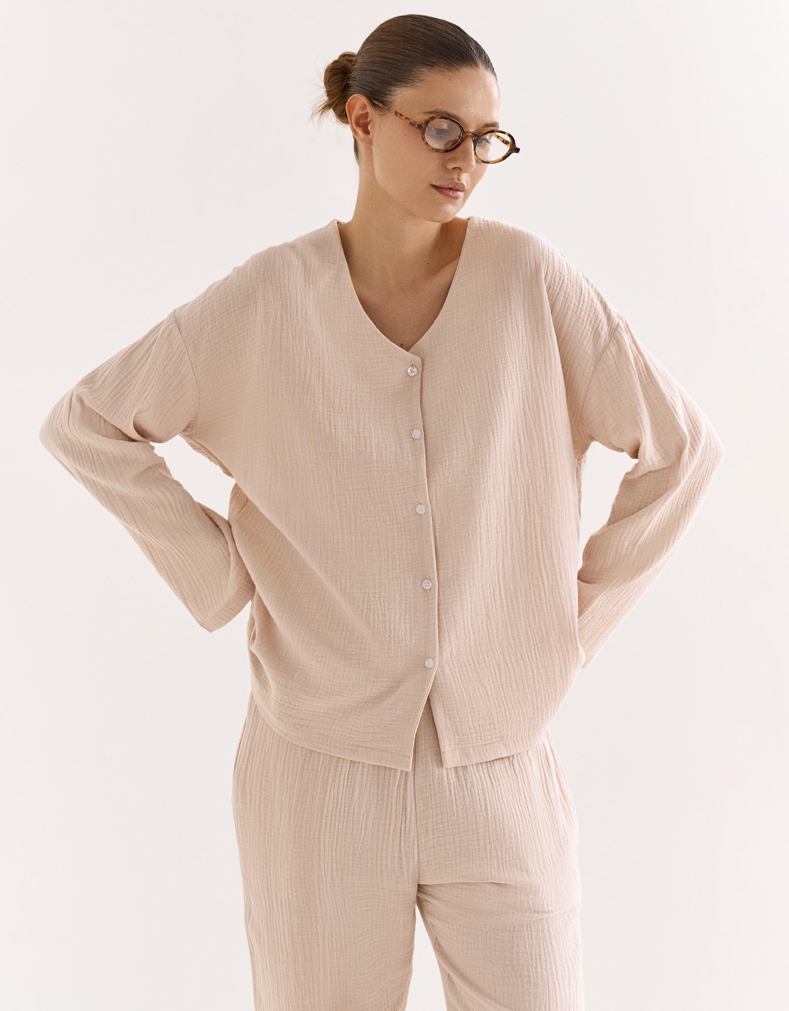 Women's trousers, homewear, size L, muslin, milky, Allison, image-1