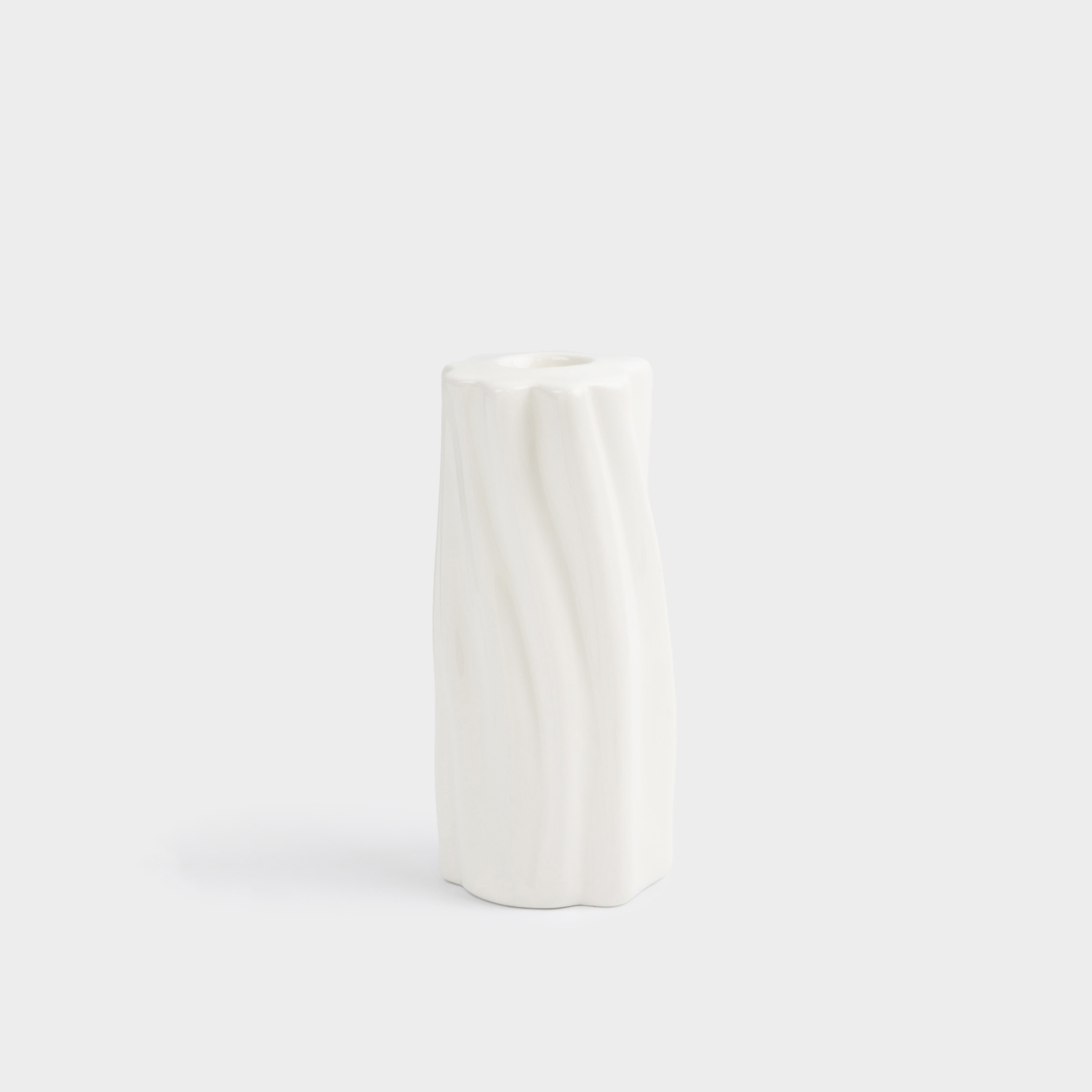 Candlestick, 14 cm, for a thin candle, ceramic, milky, Wavy edge, Crumple