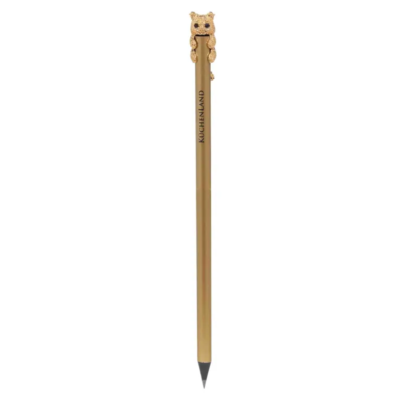 Pencil, 18 cm, black-graphite, with figure, golden, Cat, Draw ,image-0