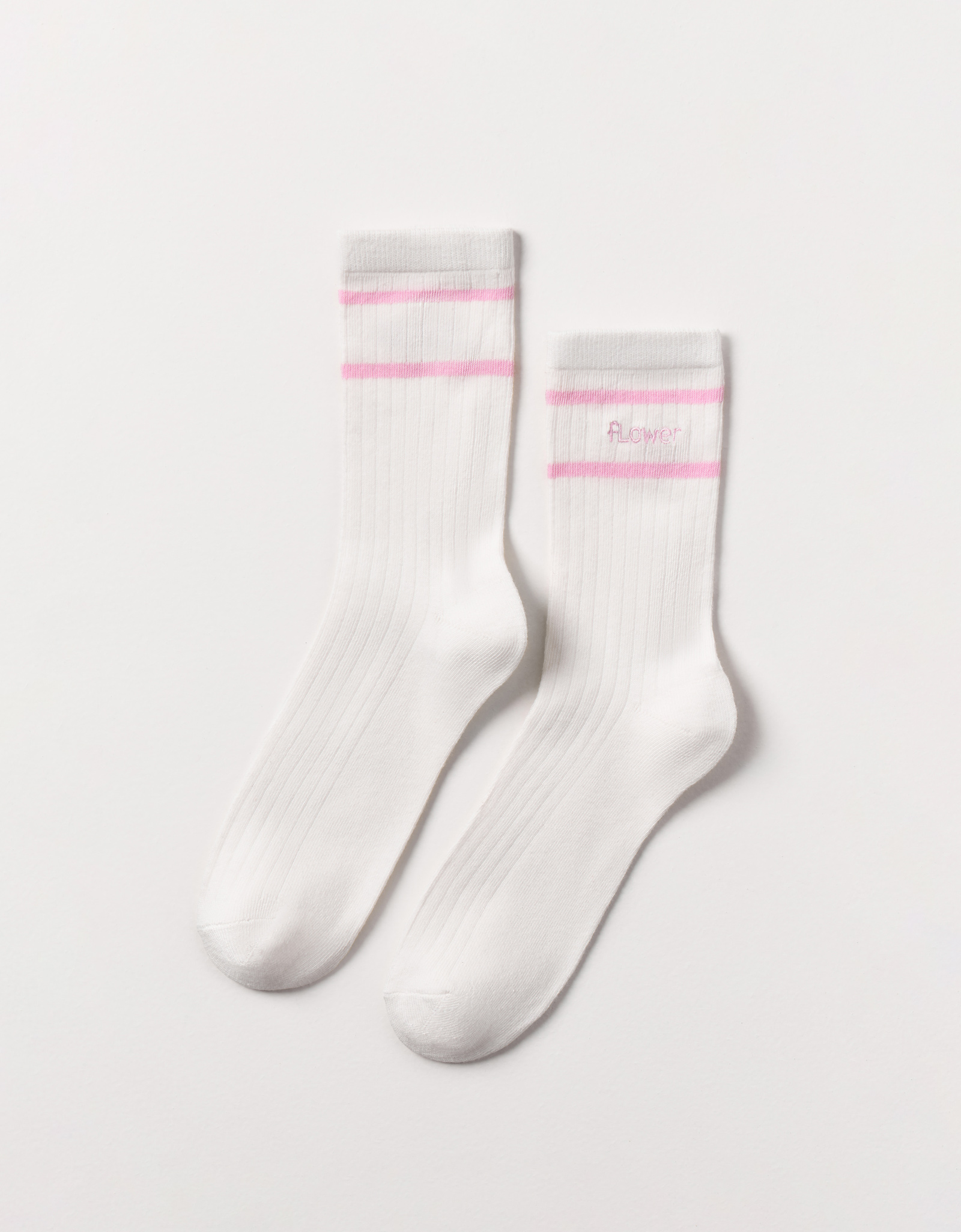 Women's socks, size 36-38, cotton / polyester, white, Flower, Rib font, image-0