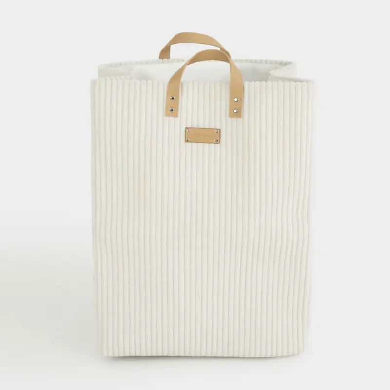 Laundry storage bag, 37x22x50 cm, with handles, polyester, rectangular, beige, Moire ,image-0