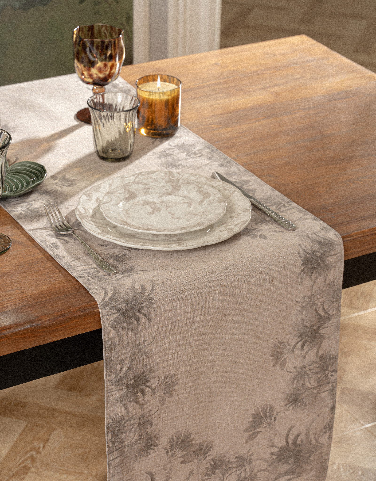 Table runner, 40x160 cm, polyester / linen, sand, Jungle, Tropical wildlife, image-4